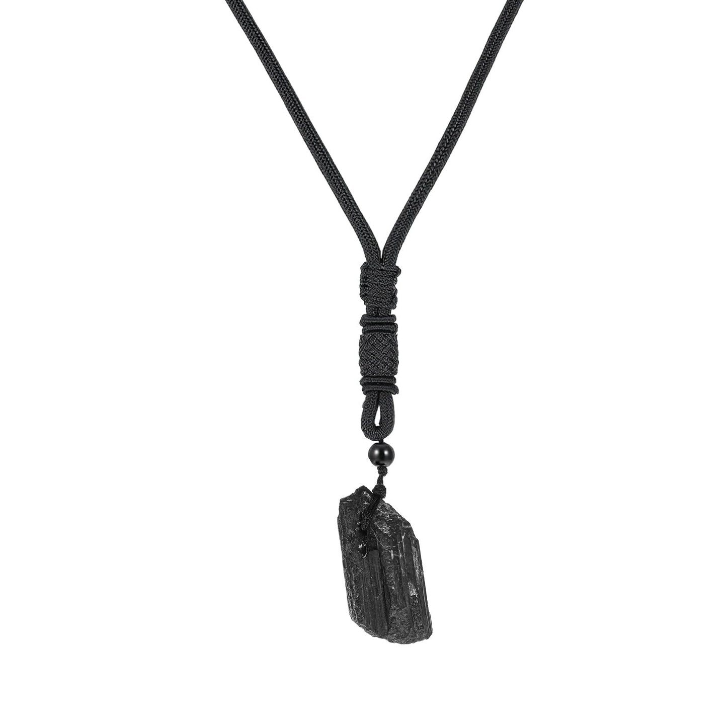 WJIAAA Black Tourmaline Necklace, Natural Crystal Pendant, Protection Stone Against Negative Energy, Healing Stone with Black Polyester Rope, Gift for Men and Women
