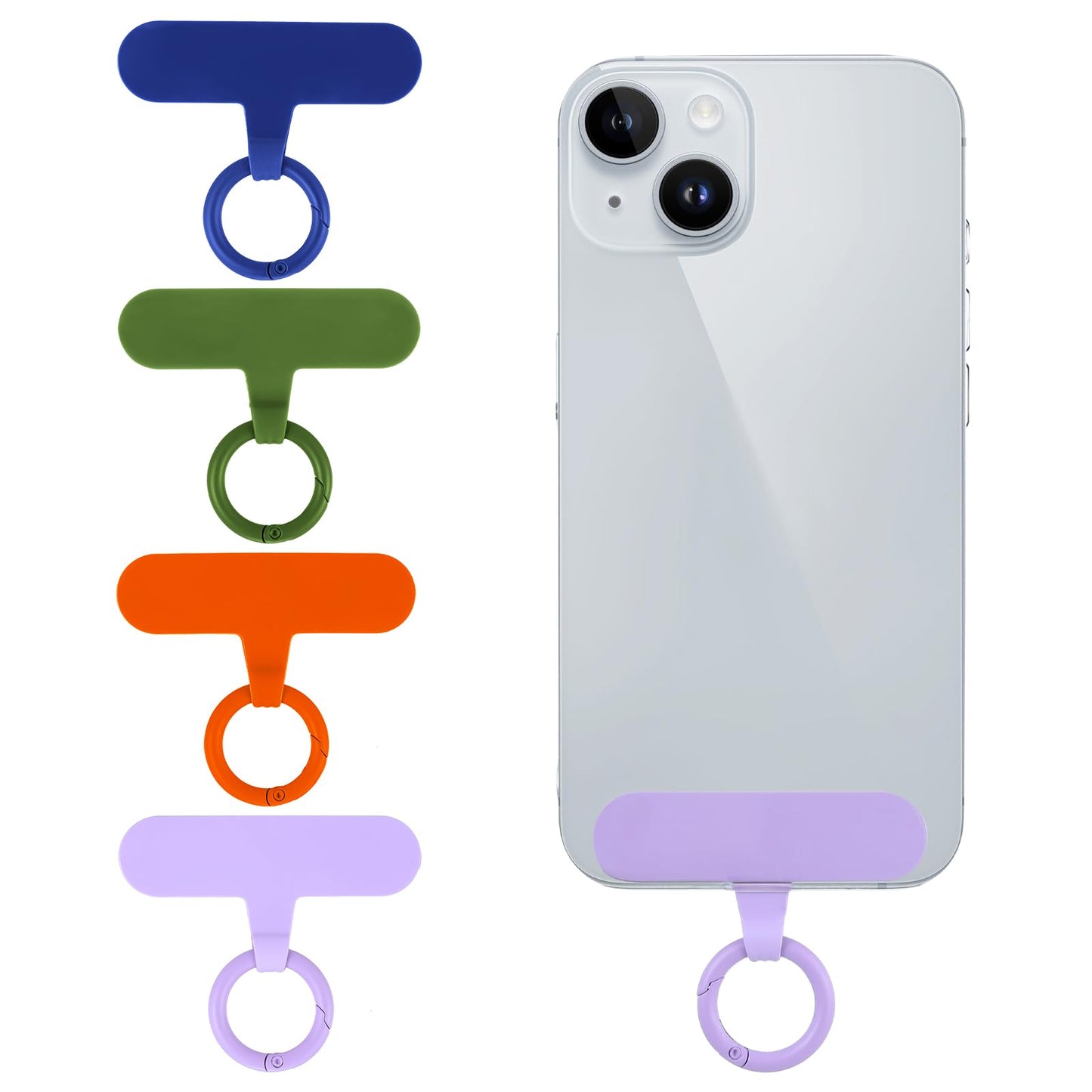 HJZHII Pack of 4 TPU Material Mobile Phone Chain Universal Tether Tabs, 6 x 1.6 cm Mobile Phone Chain Holder Lanyard Patch, Mobile Phone Anti-Theft Mobile Phone Strap Pads with Metal Ring for Most