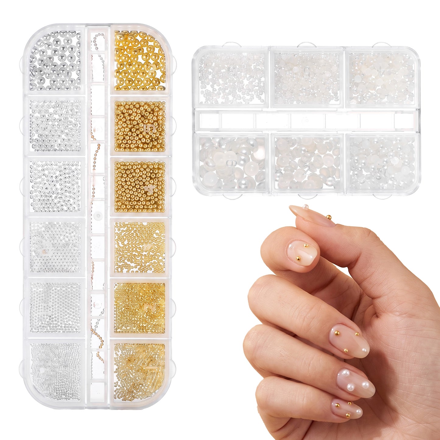 GEEHUA 2Box Nail Gems with Tweezer, Nail Art Pearls Nails Jewels Beads Flatback Pearls Nails Charms NailSupplies Accessories for DIY Art Decoration Gold Silver White