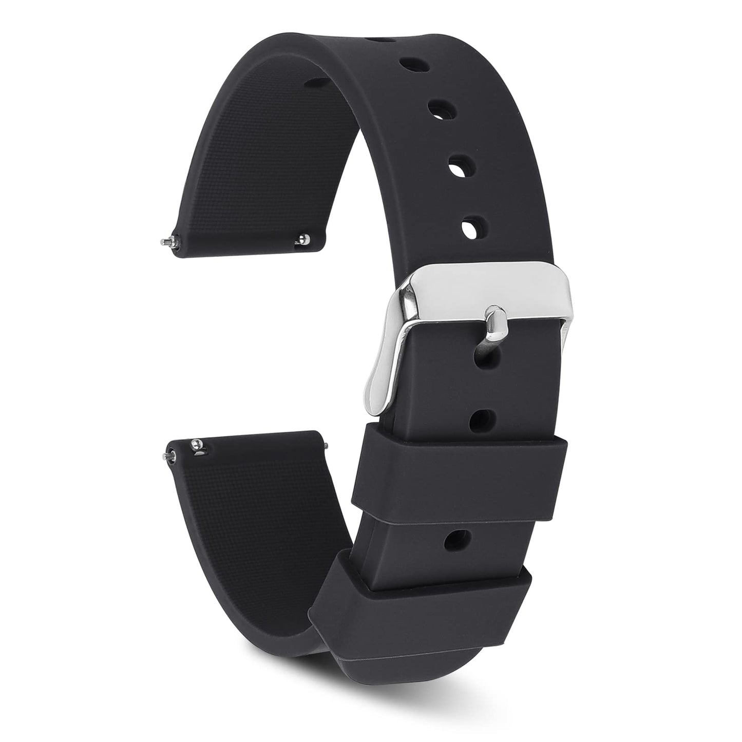 Cobee Silicone Watch Bands, Quick Release Waterproof Soft Rubber Replacement Straps with Silver Plated Stainless Steel Buckle Smart Watch Straps Sport Watchbands Wrist Straps for Men Women(20mm-Black)