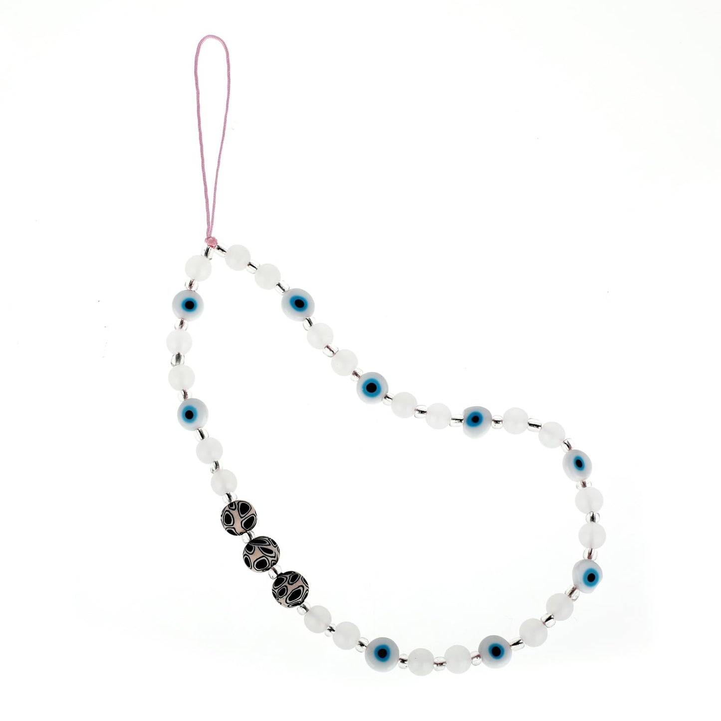 TIESOME Beaded Phone Lanyard, Evil Eye Phone Charm Wrist Strap Gemstone Mobile Phone Chain Strap Keychain for Men Women Cell Phone String Strap (White)