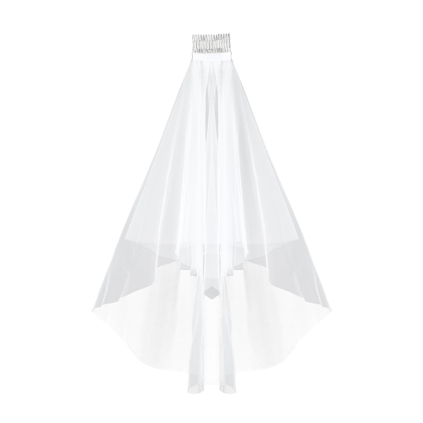 TIESOME Bridal Wedding Veil Short, 2 Tier White Tulle Veil with Comb Fingertip Length Bride Veils Cut Edge
