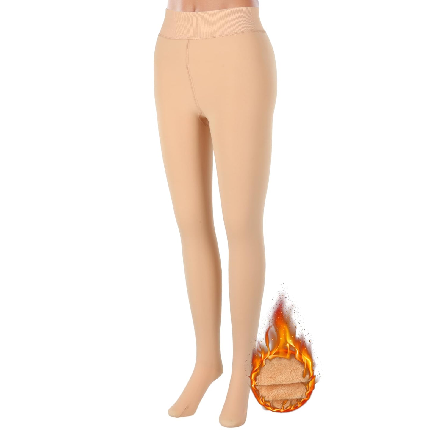 simarro Women's Fleece Lined Tights, Winter Thermal Leggings High Elasticity Slim Tights Translucent Pantyhose Thick Fleece Tights High Waisted Warm Fleece Tights for Women (Flesh color)