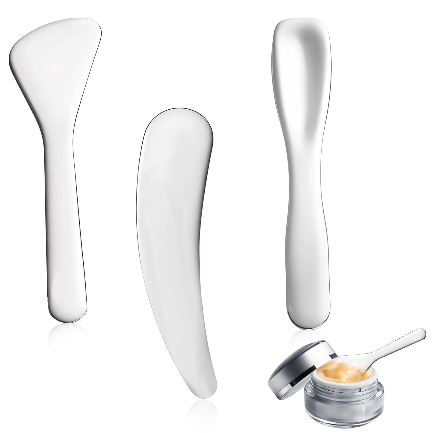 Yuanchu 3Pcs Mini Metal Cosmetic Spatulas, Stainless Steel Makeup Spatulas Small Skincare Spatula Makeup Cream Spoon Beauty Tools for Mixing and Sampling Masks Skin Care Creams Eye Cream Essences