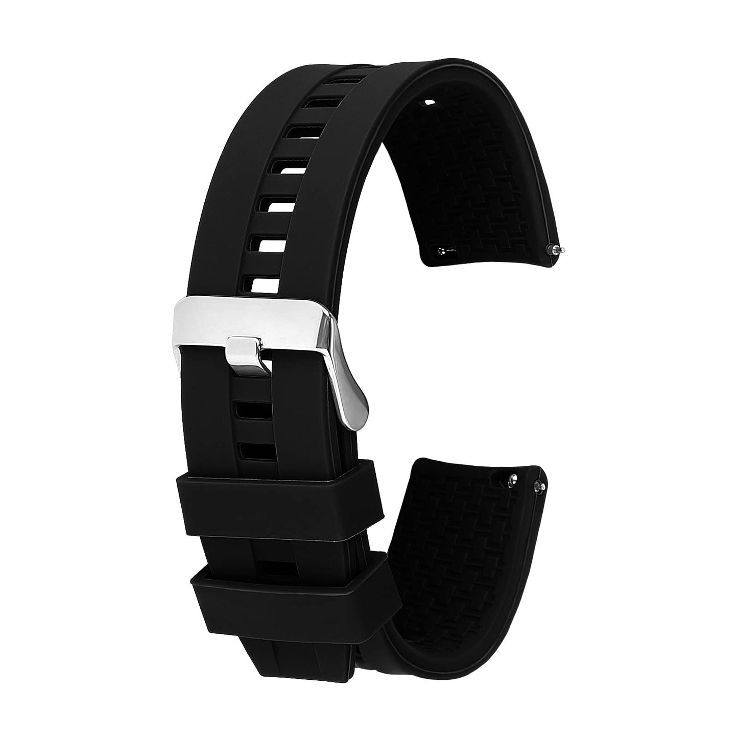 cobee Silicone Watch Bands, Quick Release Soft Rubber Replacement Straps with Silver Buckle Waterproof Silicone Watch Strap for Men Women Sport Watch Bands Smart Phone Watch Straps (16mm Black)