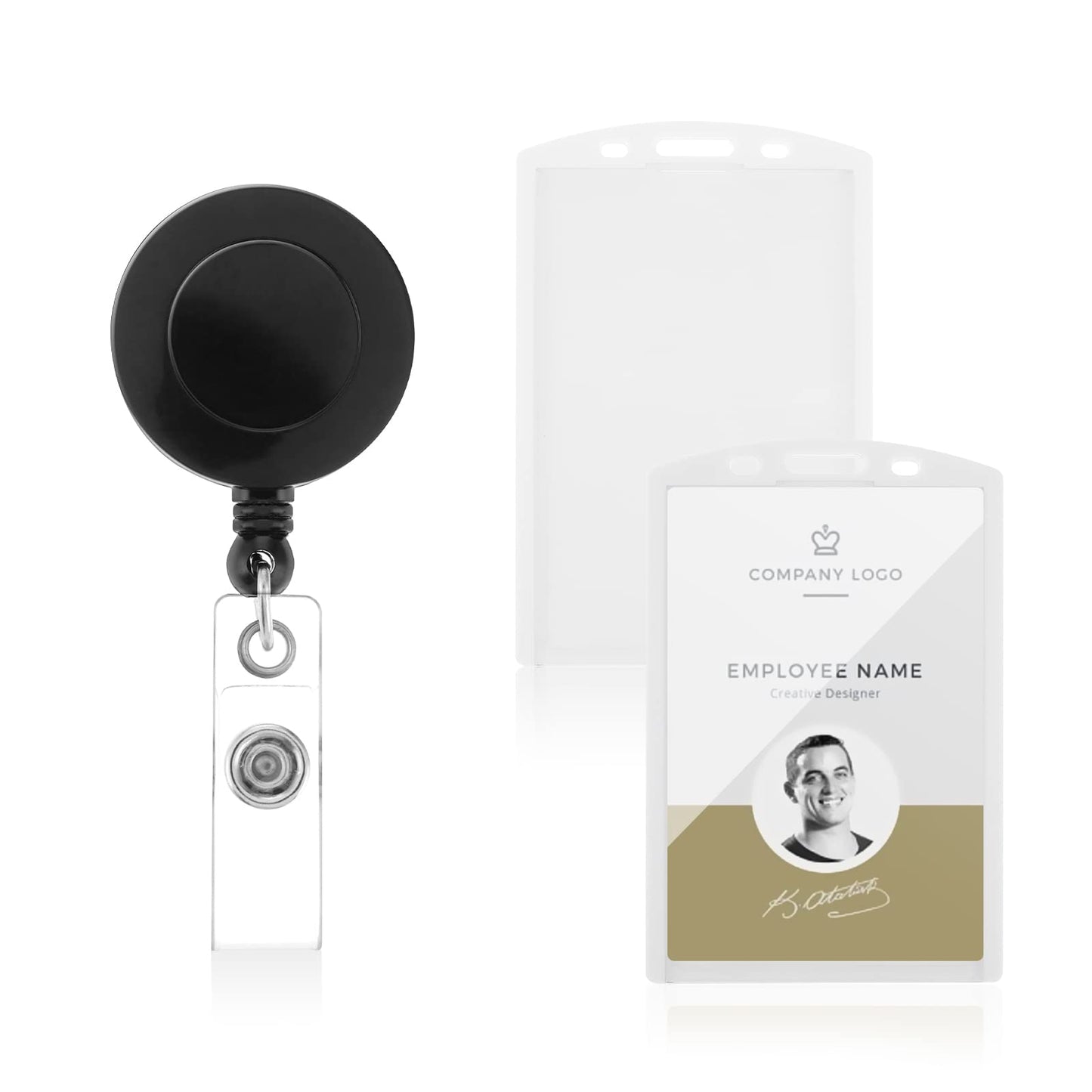 Giantree 2 Pack Heavy Duty Metal Retractable Badge Holder Reel with Belt Clip Key Ring, Clear Retractable Id Card Holder for Nurse Doctor Teacher Office School Supplies(Horizontal)