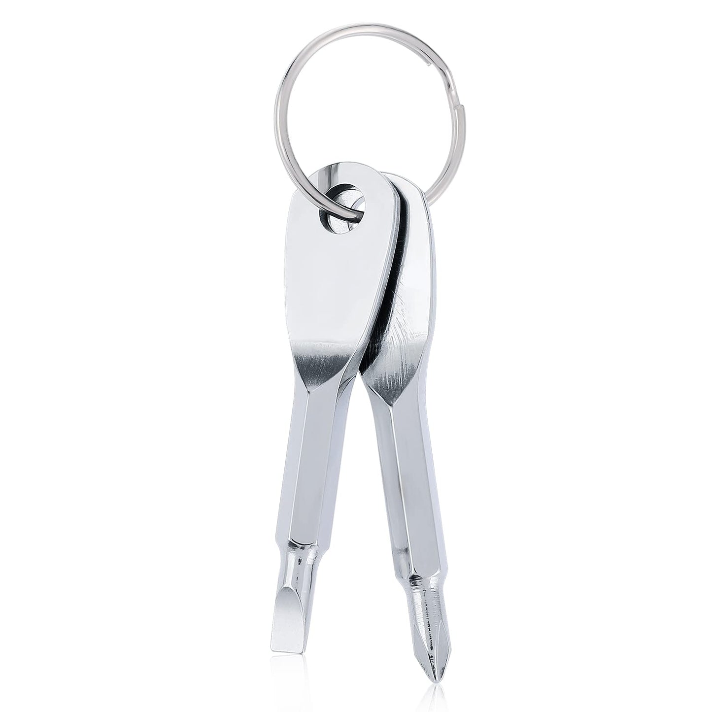 Cobee Multifunction Screwdriver Keychain, 2 Pieces Key Chain Screwdriver Set Portable Flathead Phillips Screwdriver Tool Keyring Mini Screwdriver for Men Outdoor Repair(Silver)