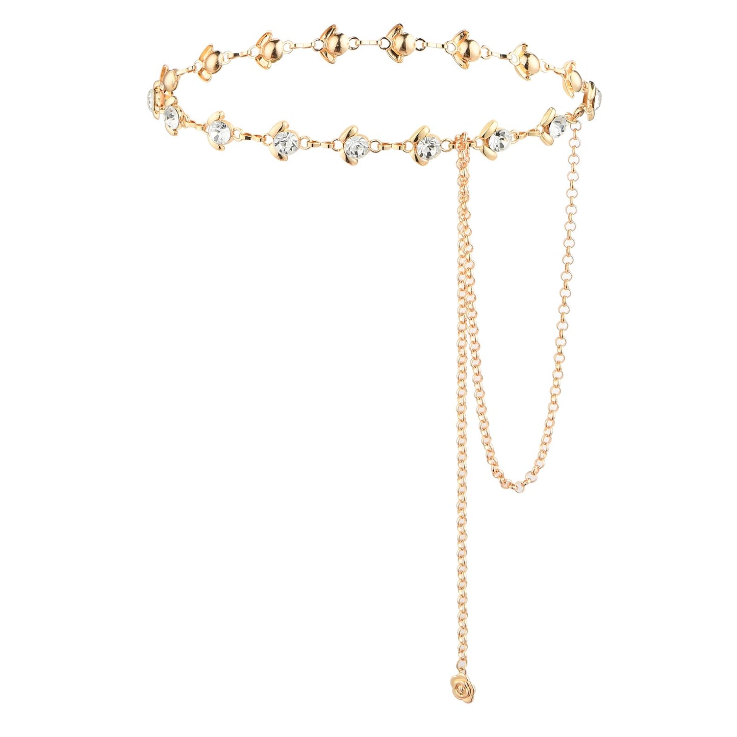 Andibro Flower Metal Chain Belt for Women, Adjustable Skinny Waist Belt Crystal Bridal Wedding Belt for Dresses Decorated
