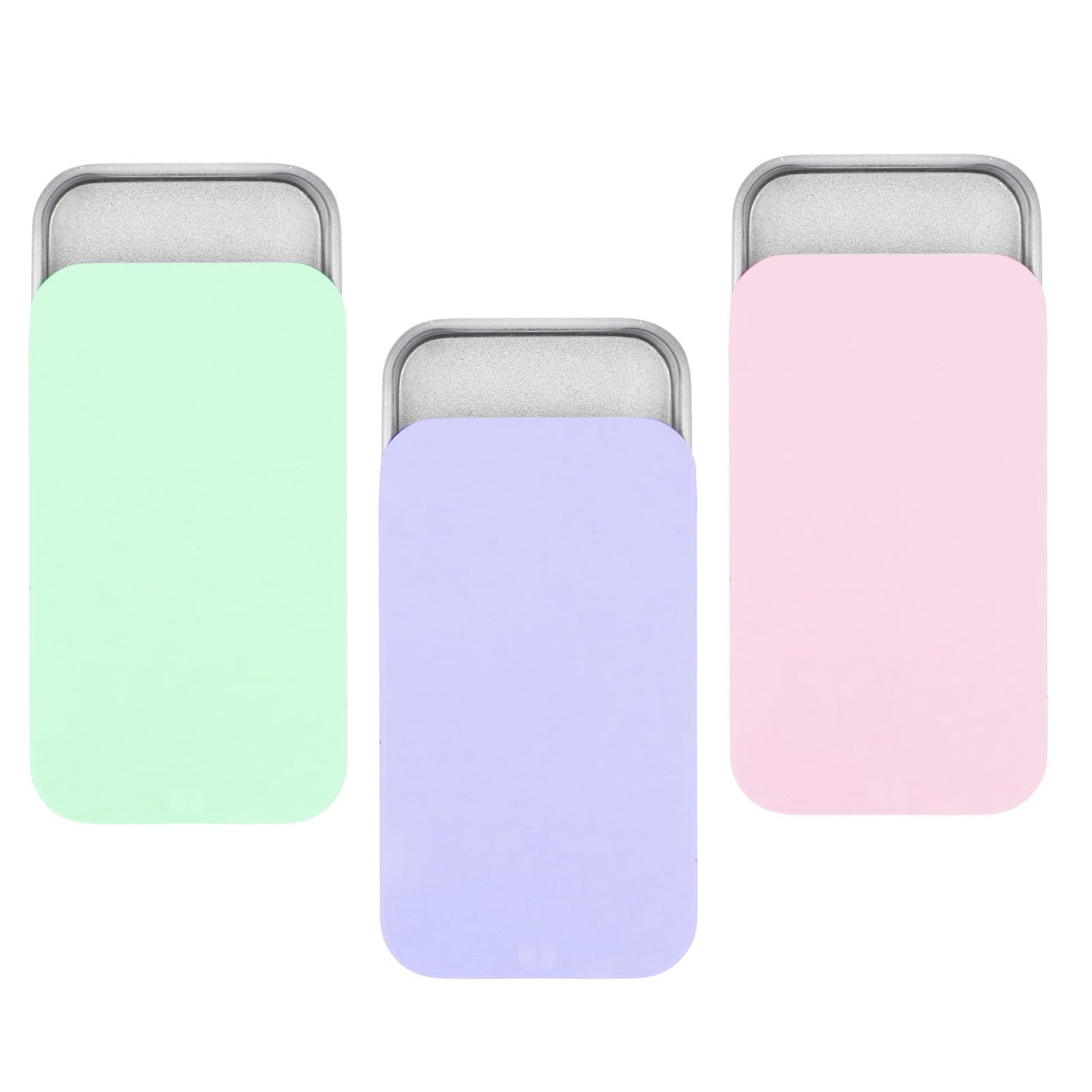 JIYIN 3 PCS Metal Tin Box Containers, Mini Rectangular Slide Top Tin Box Containers 2.36 by 1.33 by 0.4 Inch Empty Hinged Container for Candies Jewelry Crafts Pills Survival Kit(Pink Green Purple)