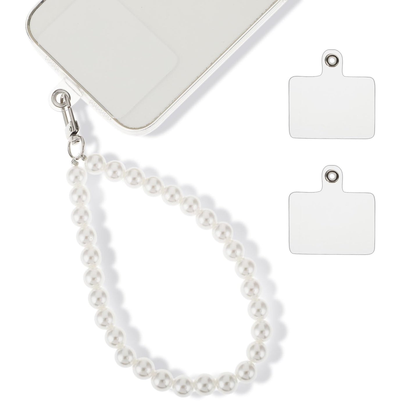 simarro Cell Phone Lanyard, Universal Pearl Phone Wrist Phone Lanyard with 2 Back Patch Short Cell Phone Chain Compatible with Most Cell Phones Mobile Phone and Phone Case