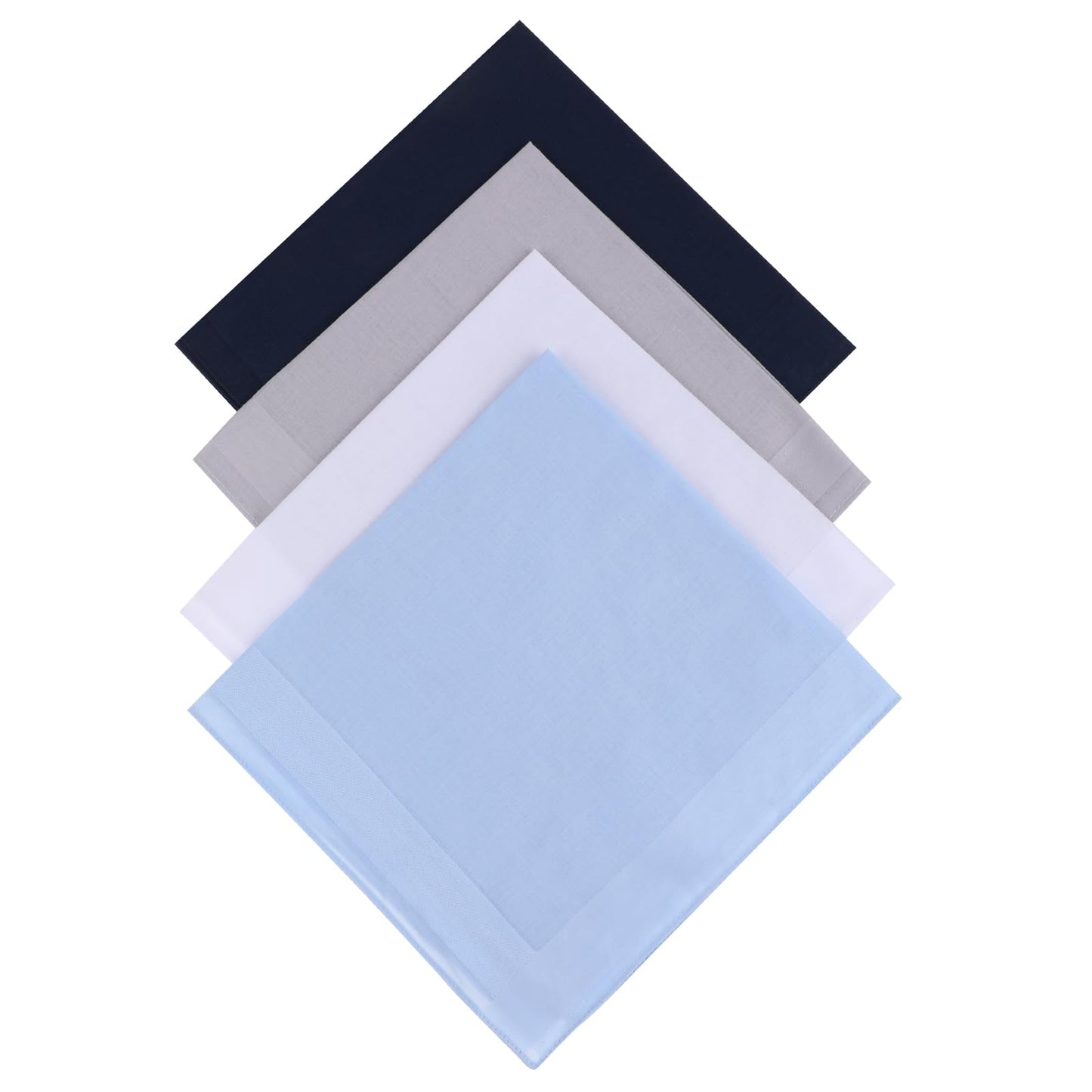Giantree 4 Pcs Cotton Handkerchiefs for men, Classic Pocket Squares Set Soft Mens Handkerchiefs 15.8" x 15.8" 4 Colors(white+light gray+blue+medium blue)