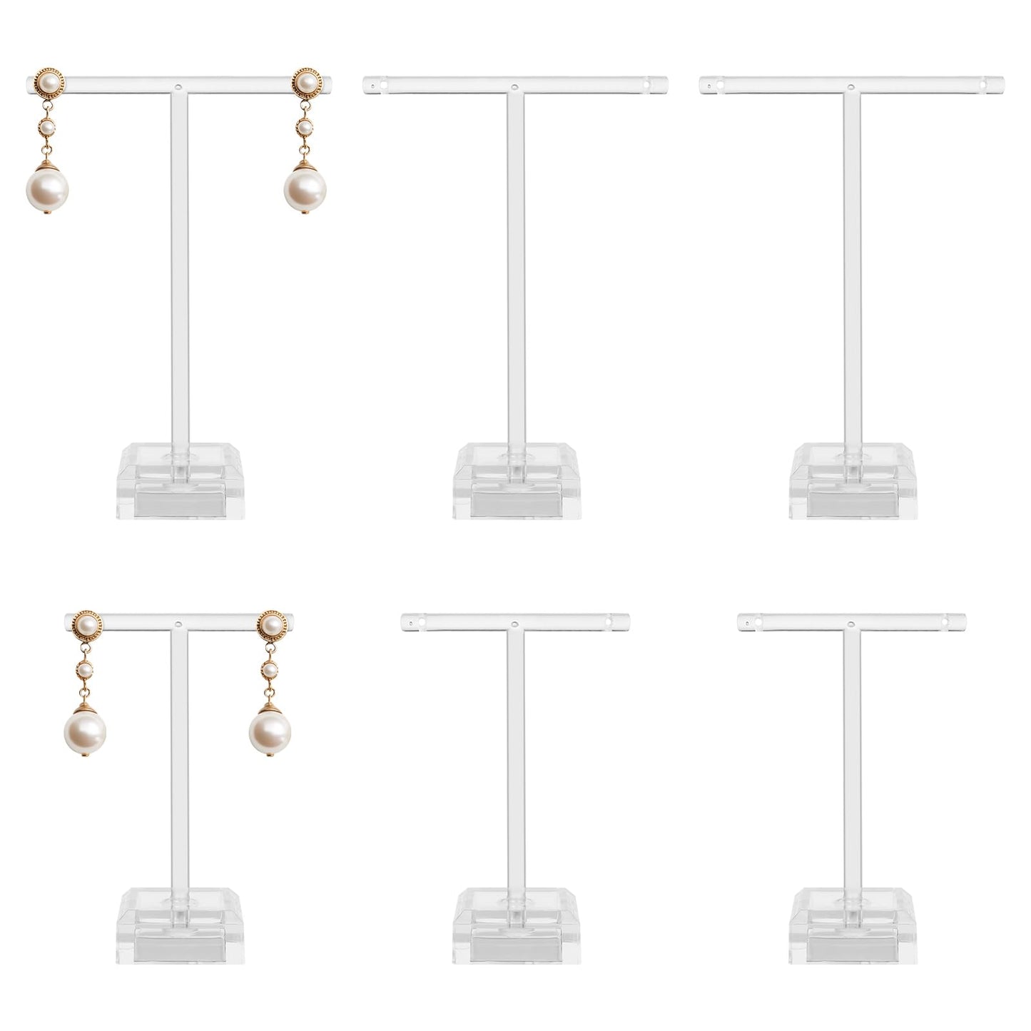 Jeffdad 6 Pcs Acrylic Earrings Display Clear Earring Display Holder T Bar Earring Organizer Tree Stand Hanging Jewelry Organizer for Necklaces Bracelet Earrings Ewelry Props Show(transparent)