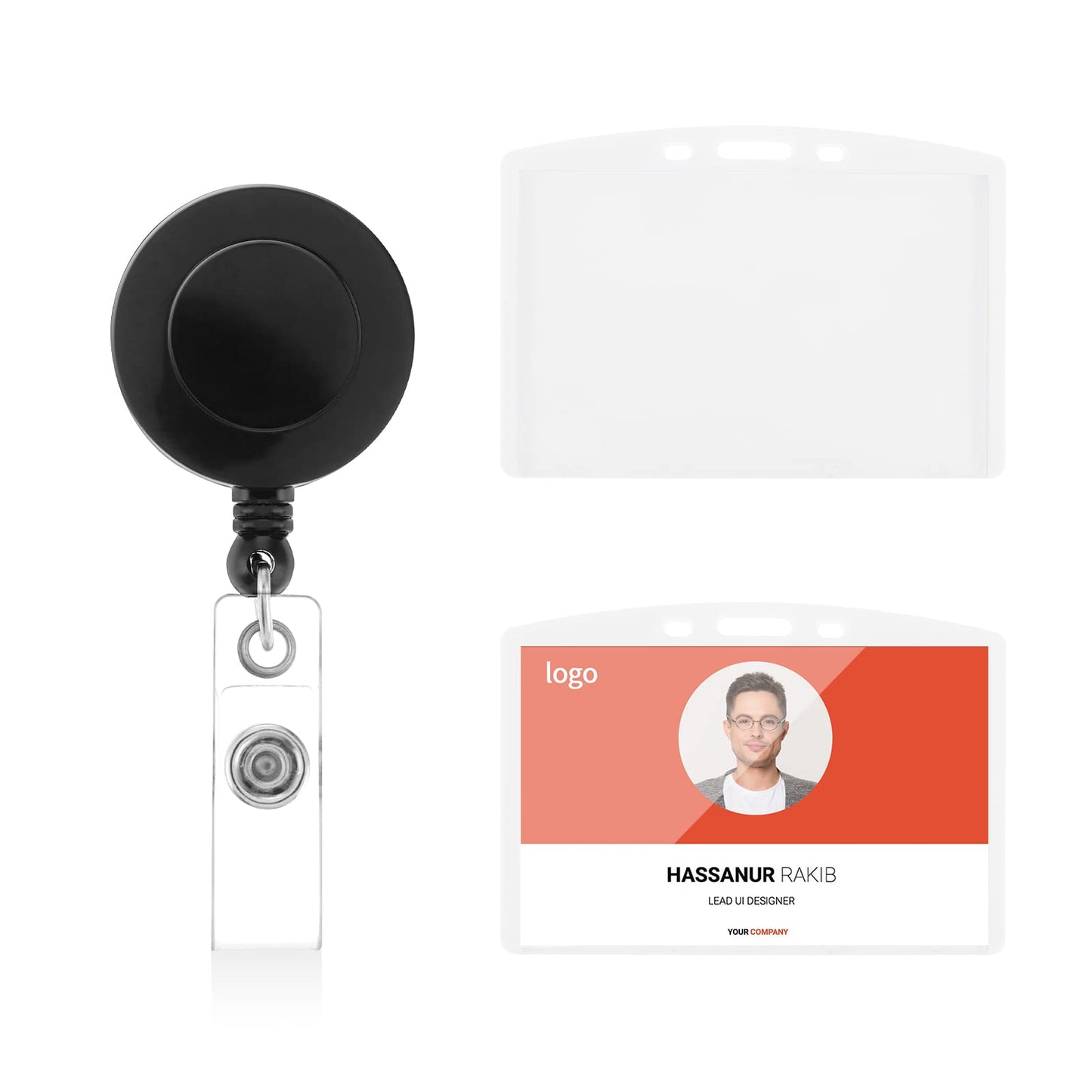 Giantree 2 Pack Heavy Duty Metal Retractable Badge Holder Reel with Belt Clip Key Ring, Clear Retractable Id Card Holder for Nurse Doctor Teacher Office School Supplies(Vertical)