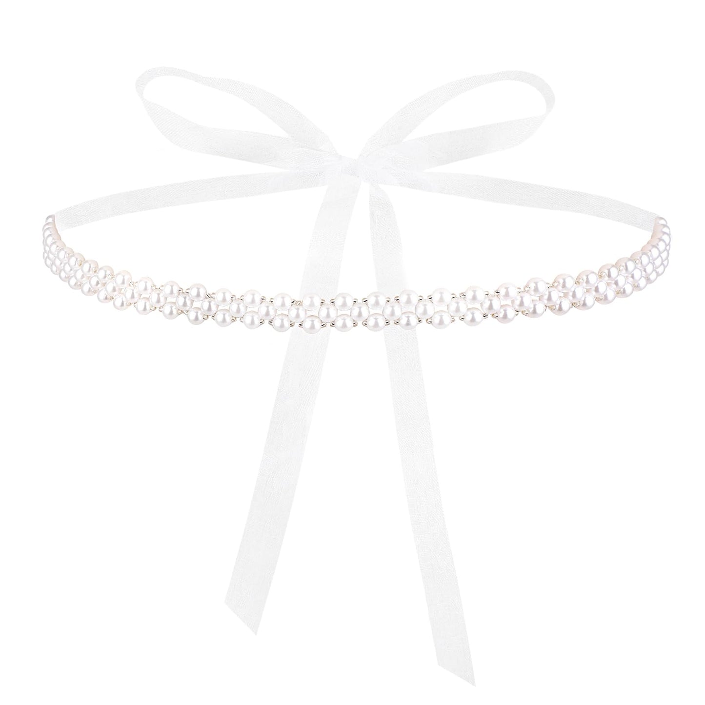 GEEHUA Women Skinny Wedding Pearl Waist Belt, Bridal Bridesmaid Dresses Waistband Adjustable White Ribbon Belt for Gowns