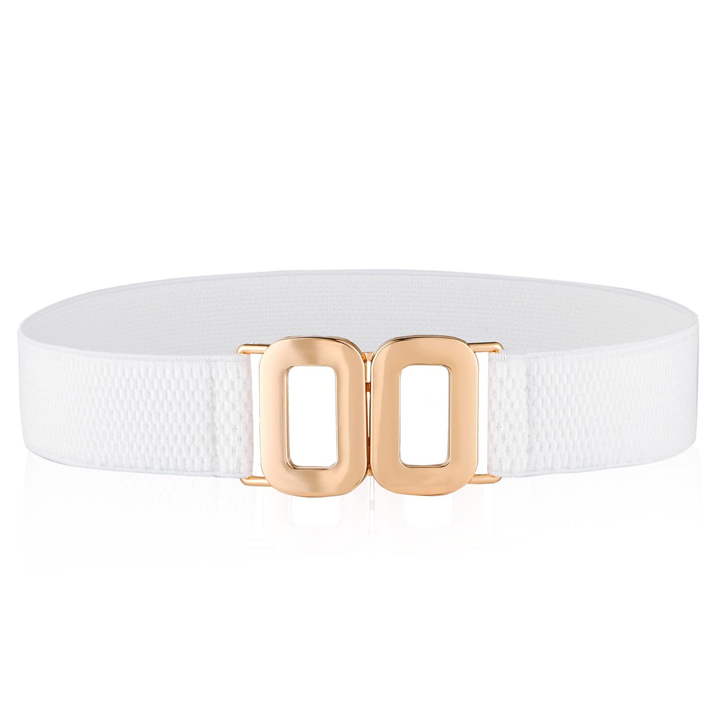 GEEHUA Women Elastic Belt, Adjustable Stretch Waist Belt Vintage Skinny Waistband Cinch Belt with Gold Buckle for Dress Jeans(White)