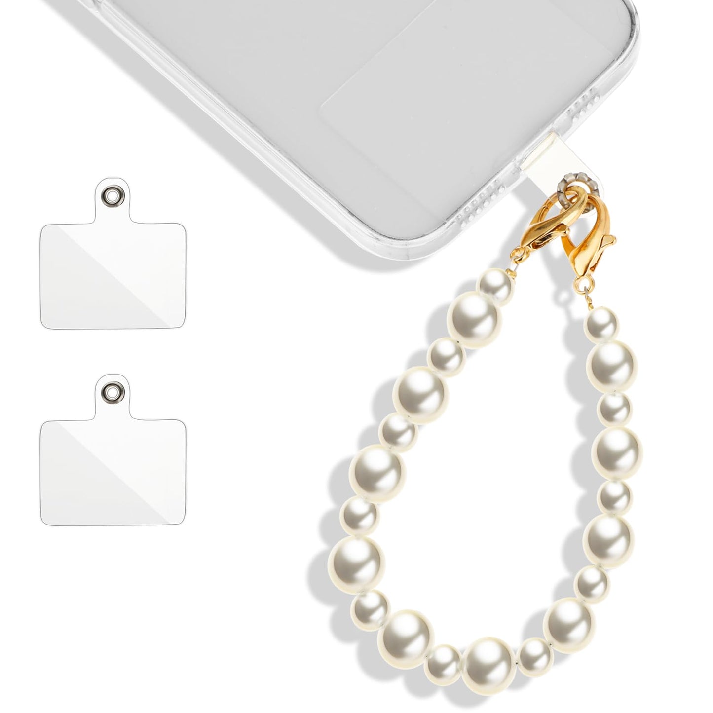 Giantree Universal phone Lanyard, Cell Phone Pearl Chain with 2Pcs Back Patch Phone Charms Wrist Strap Fit for Most Cell Phones & Phone Case (Color 2)