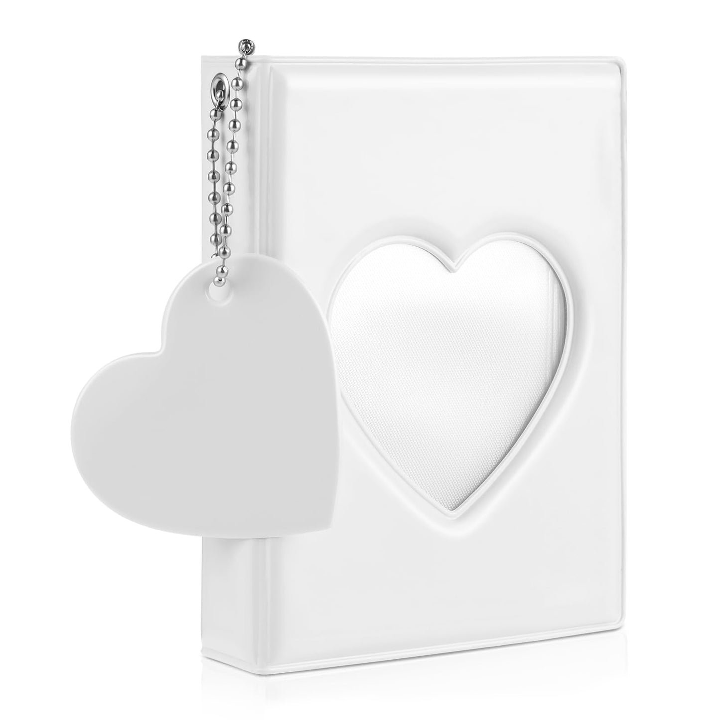 GEEHUA Kpop Photocard Binder, 3.6 Inch Mini Photo Album Heart Hollowed Cover Small Photocard Holder with Pendant 32 Photocard Pockets(White)