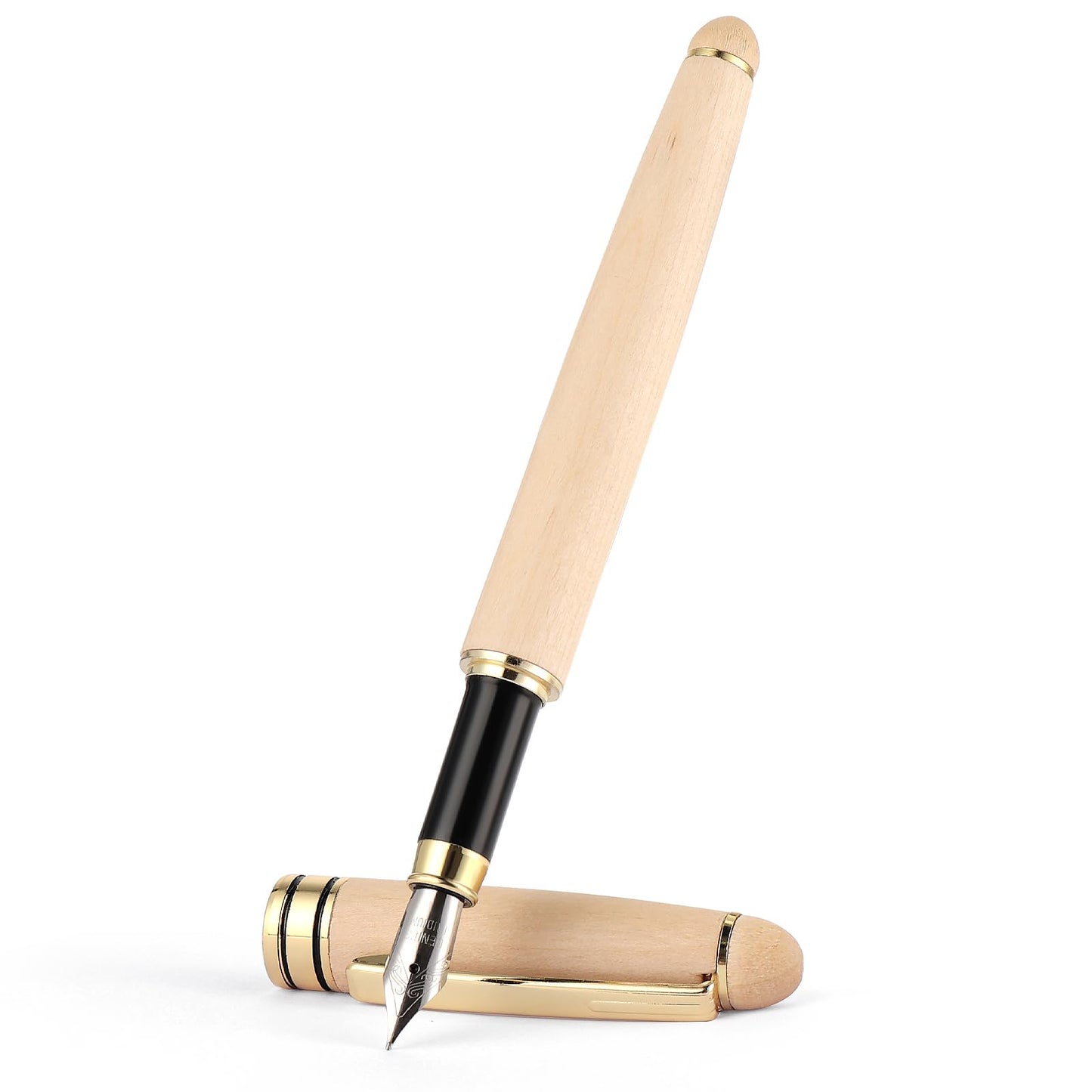 TIESOME Wooden Fountain Pens With Ink Refill Converter, 0.5mm Handcrafted Maple Wood Fountain Pen Vintage Luxury Fine Point Pen Business Pen Smooth Writing Pens for Journaling Calligraphy Drawing