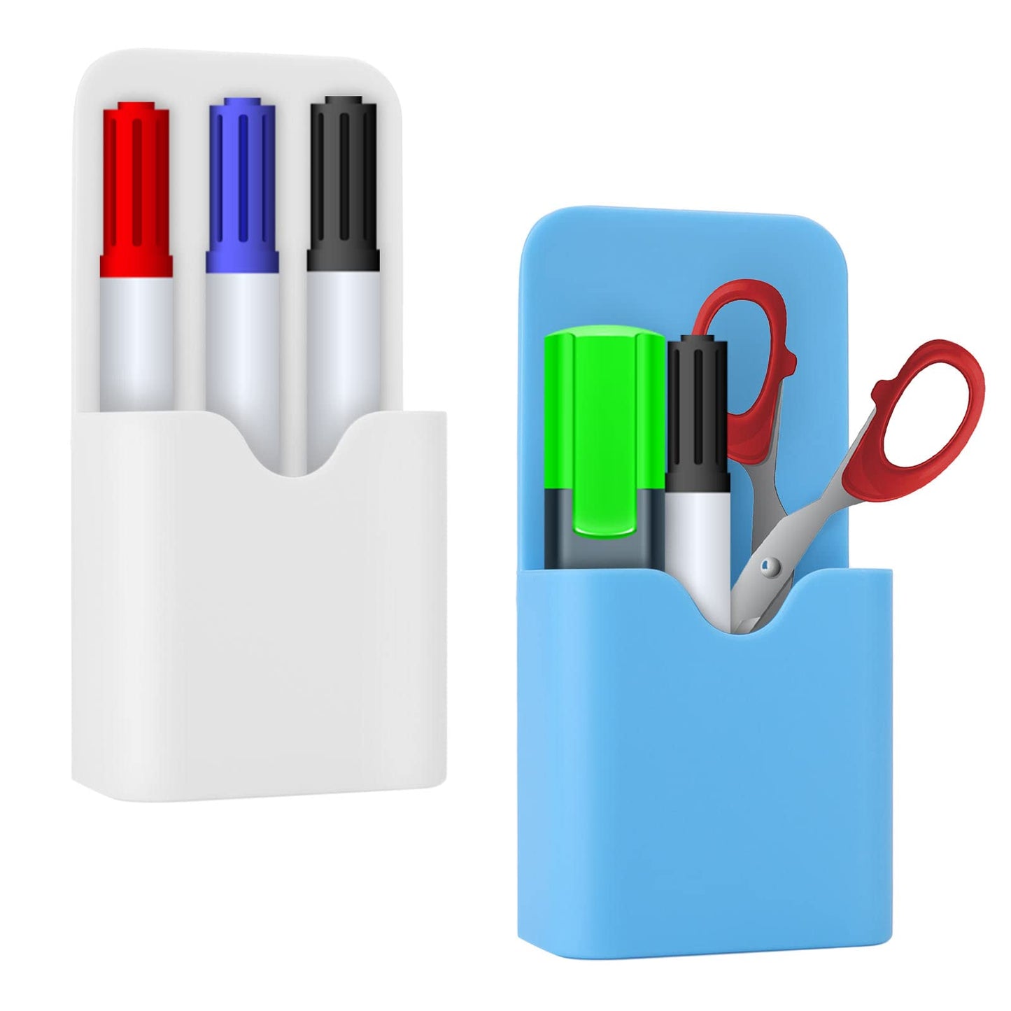 cobee 2 Pcs Magnetic Marker Holders, Dry Erase Marker Pen Holder Whiteboard Eraser Organizer Magenetic Cup Stroage Holder for Refrigerator Whiteboard Cabinet Locker Home Office Supplies