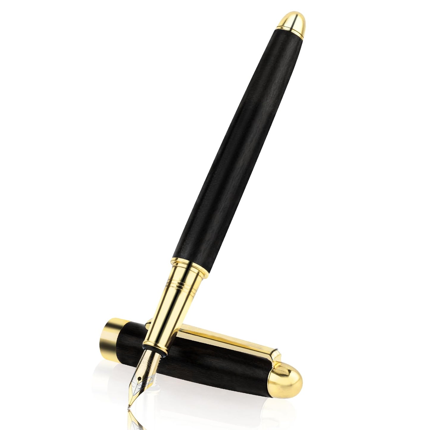cobee Vintage Wooden Fountain Pens, 0.7mm Handcrafted Fountain Pen Wood Luxury Pen Fine Point Business Pen Compatible with 2.6mm Cartridges for Journaling Calligraphy Gift Supplies (Black)