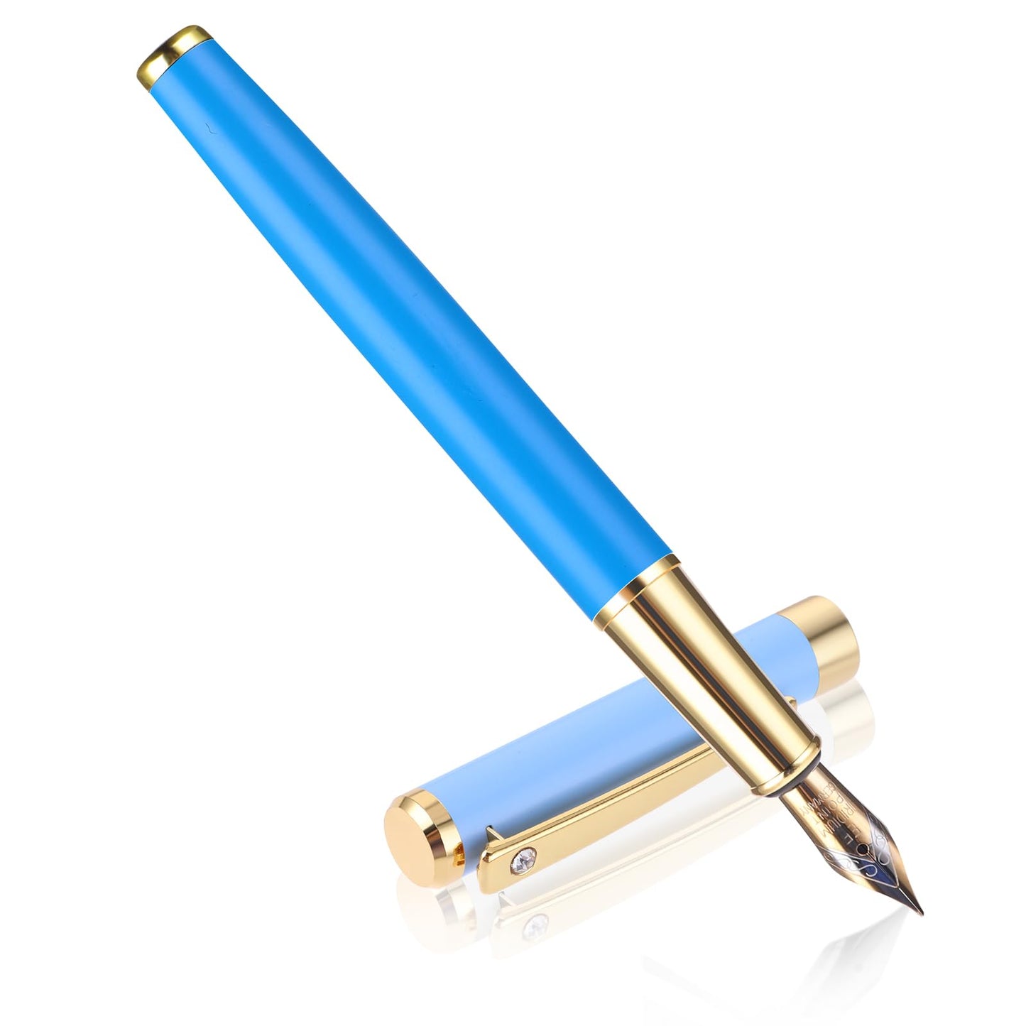 cobee Metal Fountain Pen, 0.5mm Rhinestone Fountain Pens Luxury Calligraphy Pen Iridium Fine Point Nib Compatible with 2.6mm Ink Cartridges Cute Pen for Gift Journaling Office Business (Blue)