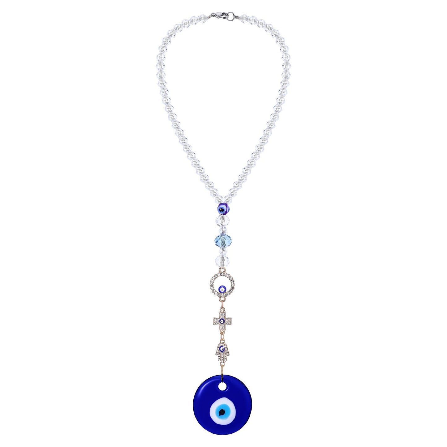 Amabro Evil Eye Car Hanging Ornament, Blue Evil Eye Hanging Charm Accessories Evil Eye Beaded Pendant Decor for Car Rear View Mirror Backpack Bag Bedroom Living Room Office Door