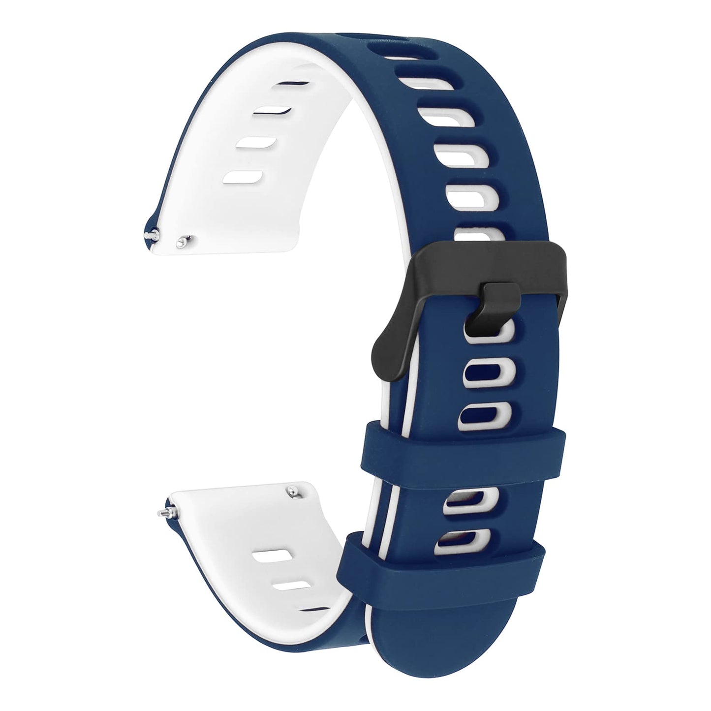cobee Silicone Rubber Watch Bands, Quick Release Sport Watch Replacement Straps, Universal Smart Watchband with Black Stainless Steel Buckle Compatible with 20mm/22mm for Men Women(20mm, Blue-White)