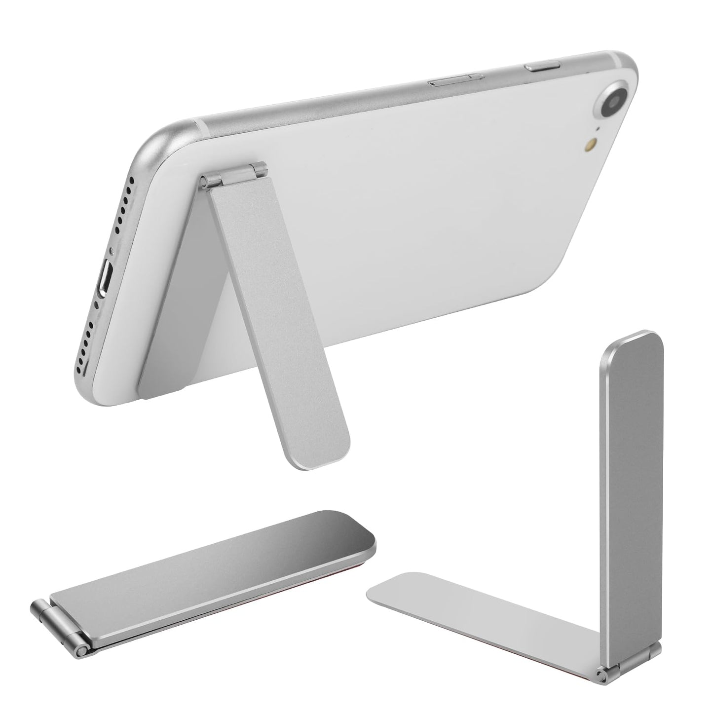 TIESOME Ultra-Thin Mobile Holder, Foldable Mini Kickstand Portable Stand, Adjustable Angle for Phone & Case (Silver)
