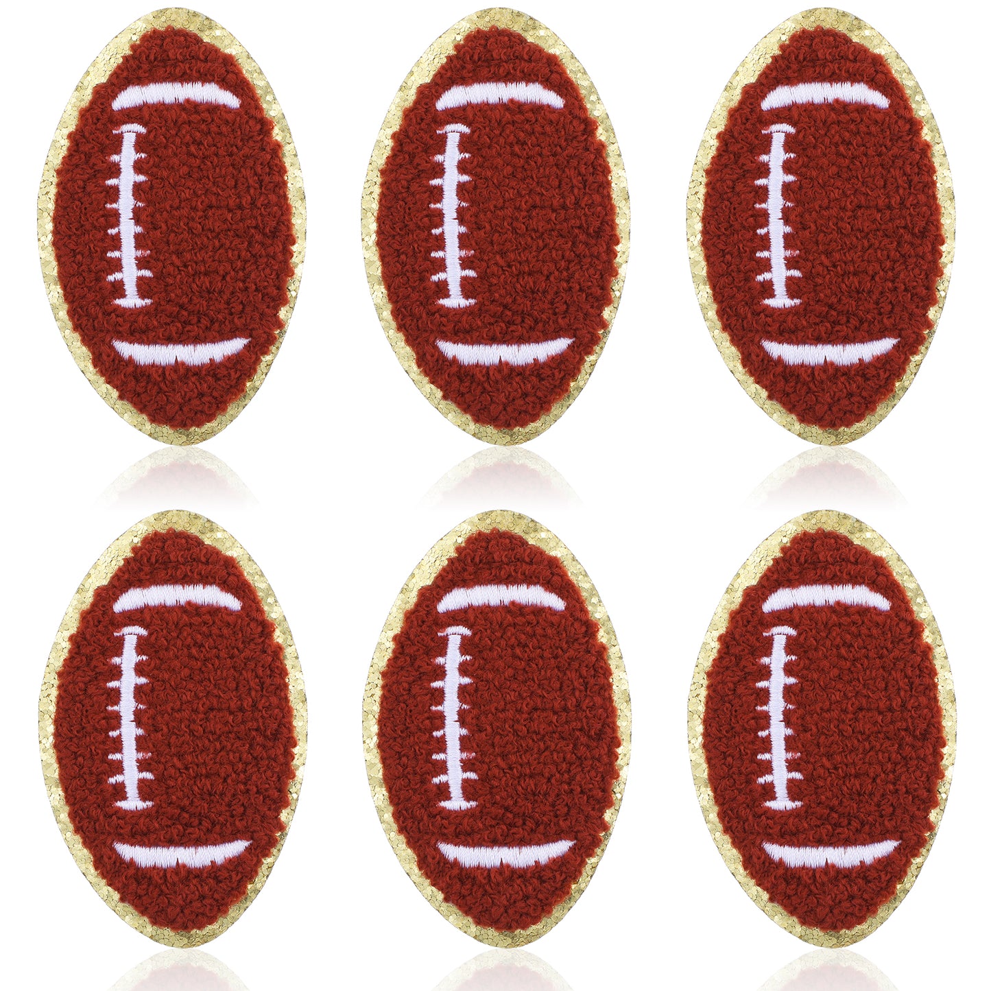 AOZUO Football Iron On Patches, 6PCS Gold Edges Rugby Patches Embroidered Applique Sewing Football Patches Decoration DIY Crafts for T-Shirts Jackets Bags Clothes Jeans Pants Dress Backpacks Hats(3.3