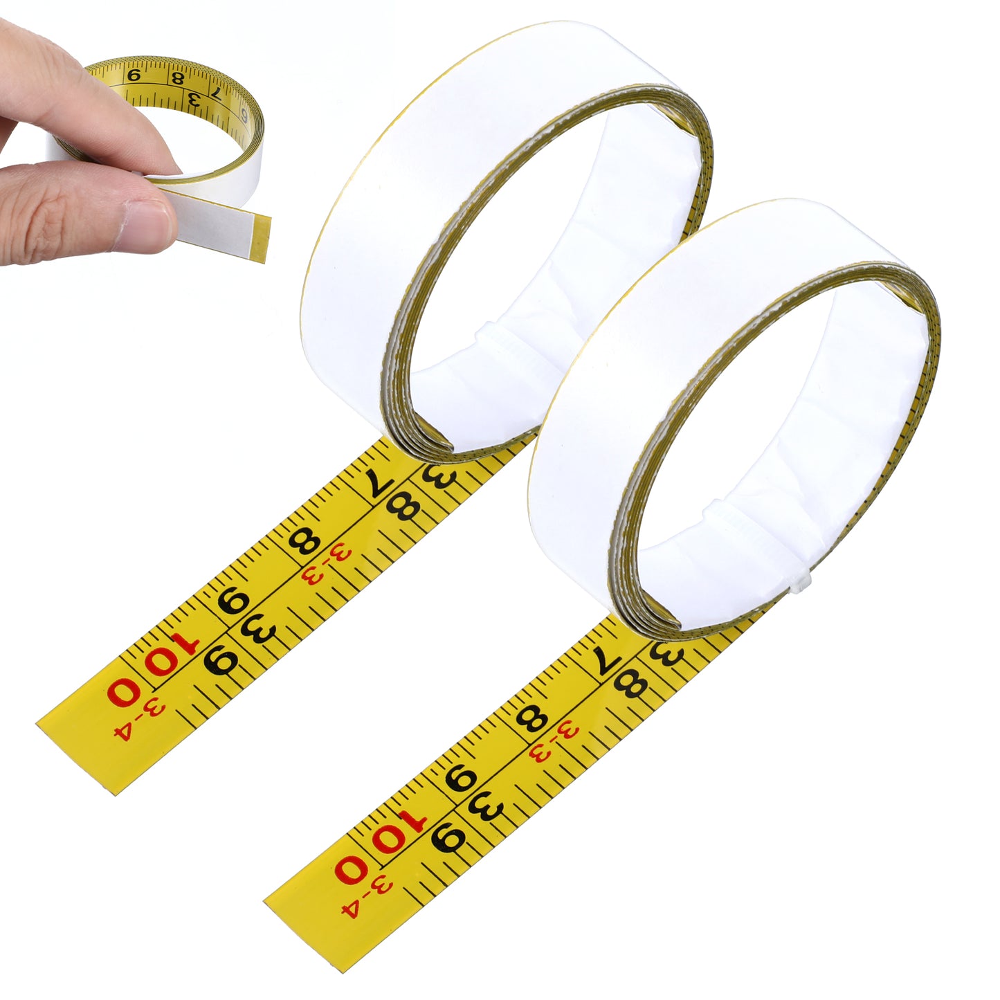 Giantree 2Pcs Steel Self-Adhesive Measuring Tape, Right to Left Reading Imperial and Metric Ruler Tape 100cm/ 39 Inch, 1/2-Inch Peel and Stick Tapes Measure for Woodworking Saw Drafting Table, Yellow