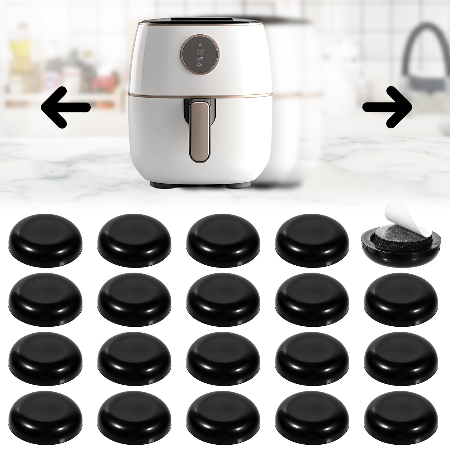 BOHUIZ 20Pcs Black Kitchen Appliance Sliders, Self Adhesive Appliances Sliders Silent Sliding Pad for Countertop Coffee Maker, Air Fryer, and Microwave Easy Moving Saving Space