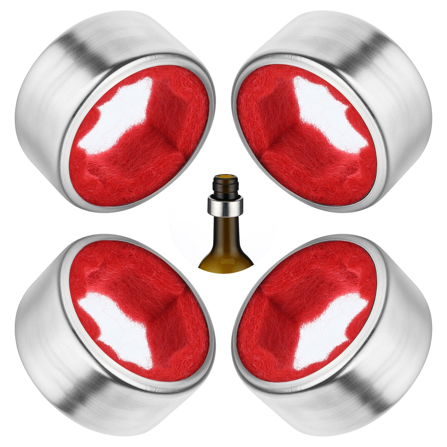Yuanchu 4Pcs Stainless Steel Wine Drip Collars, Wine Drop Ring Catcher with Detachable Felt Liner Wine Bottle Top Drip Rings Leakproof Ring Drip Stoppers Small Wine Accessories for Kitchen and Bar