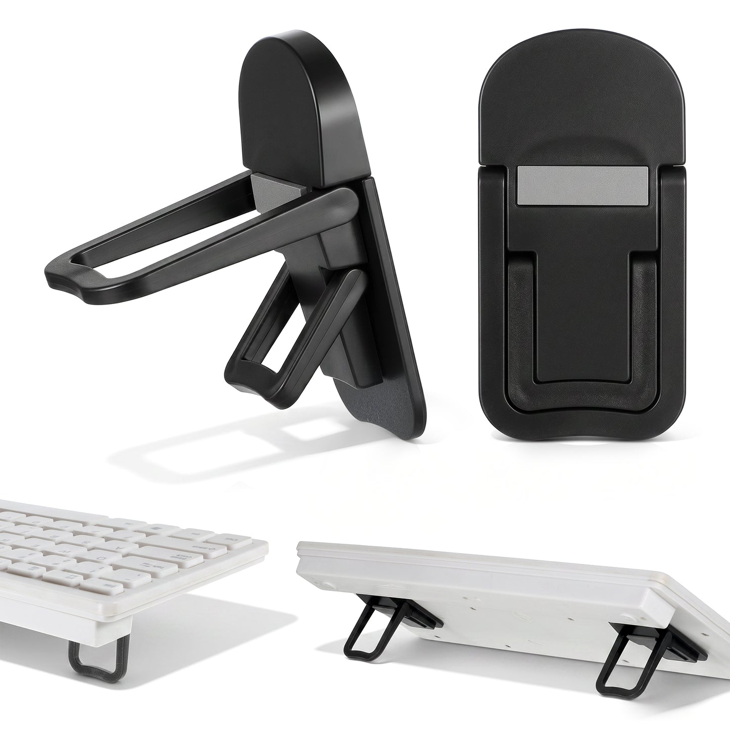 SULIKJHUI 4 Pcs Keyboard Riser Tilt, Mini Foldable Keyboard Prop Up Stand with 2 Angle Settings, Plastic Adjustable Holder for Most Keyboards (Black)