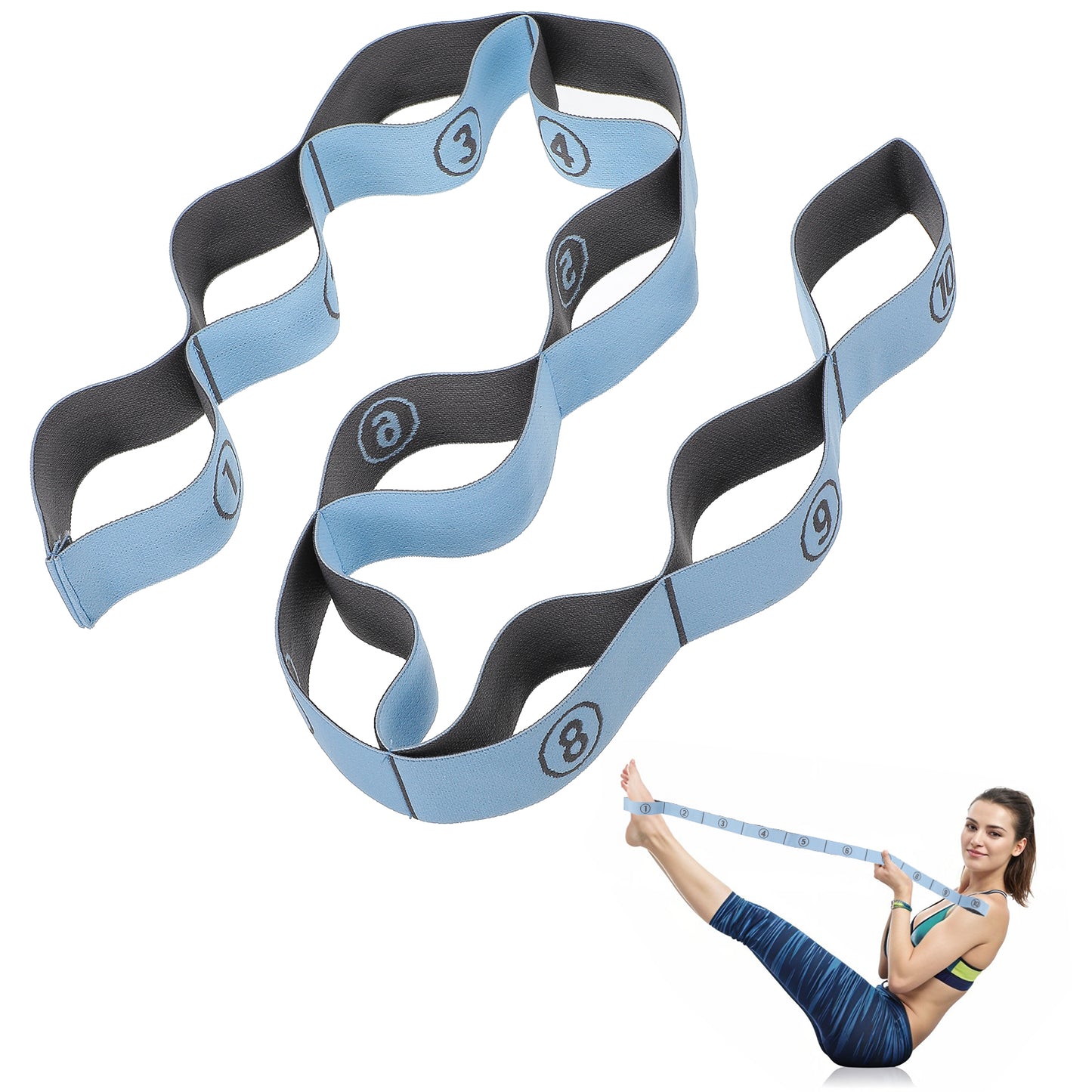TIESOME Yoga Stretching Strap with Multi-Loops, Stretch Band Leg Stretcher for Physical Therapy Pilates Dance Gymnastics Fitness Home Workouts
