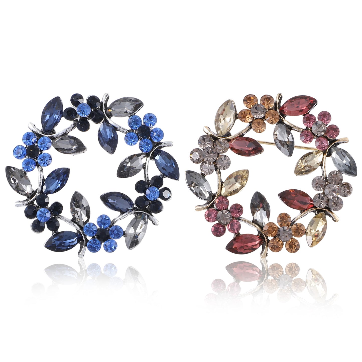 XLIUAX 2Pcs Flower Brooches for Women, Vintage Blue Wreath Brooch Pin Fashionable Purple Rhinestone Pearl Flower Brooches Pins Crystal Brooch Pins for Ladies, Coats, Weddings, Parties, Dances