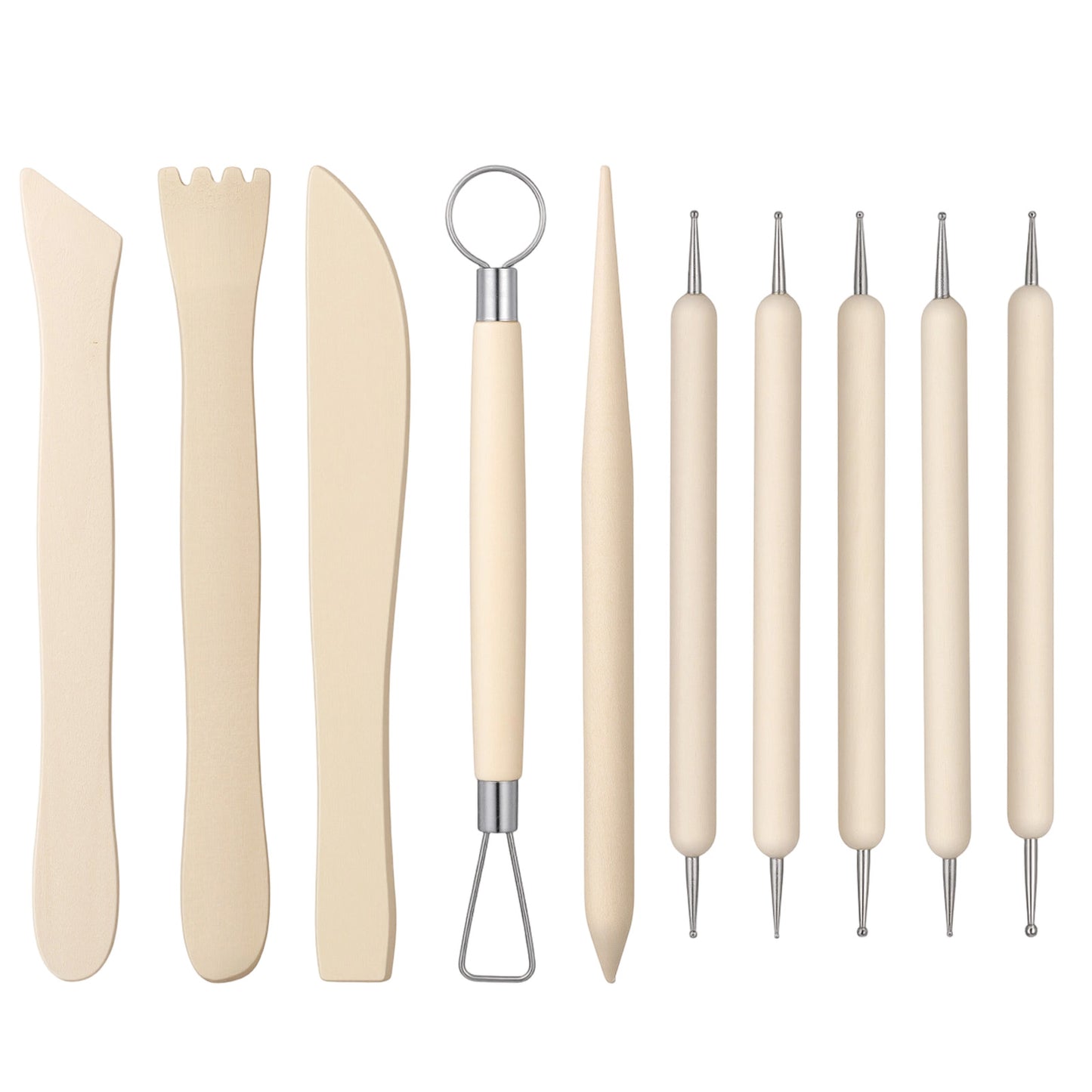 SHENLIU 10 PCS Polymer Clay Tools Set, Clay Modelling Tools, Clay Sculpting Tool, Wooden Dotting Tool for Adults Beginners DIY Art Crafts