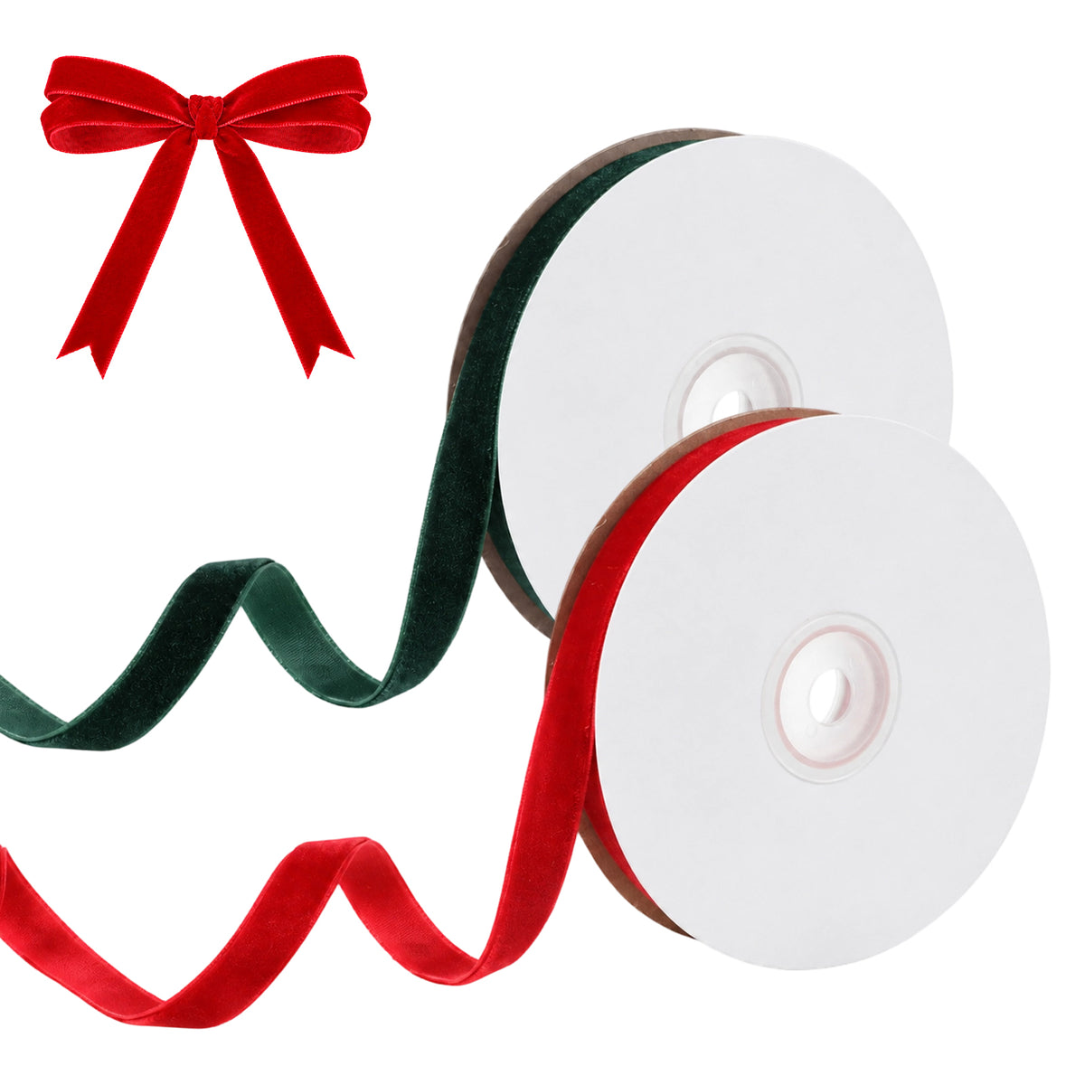 Amabro 2 Rolls 3/8 Inch Christmas Red Green Velvet Ribbon for Gift Wrapping