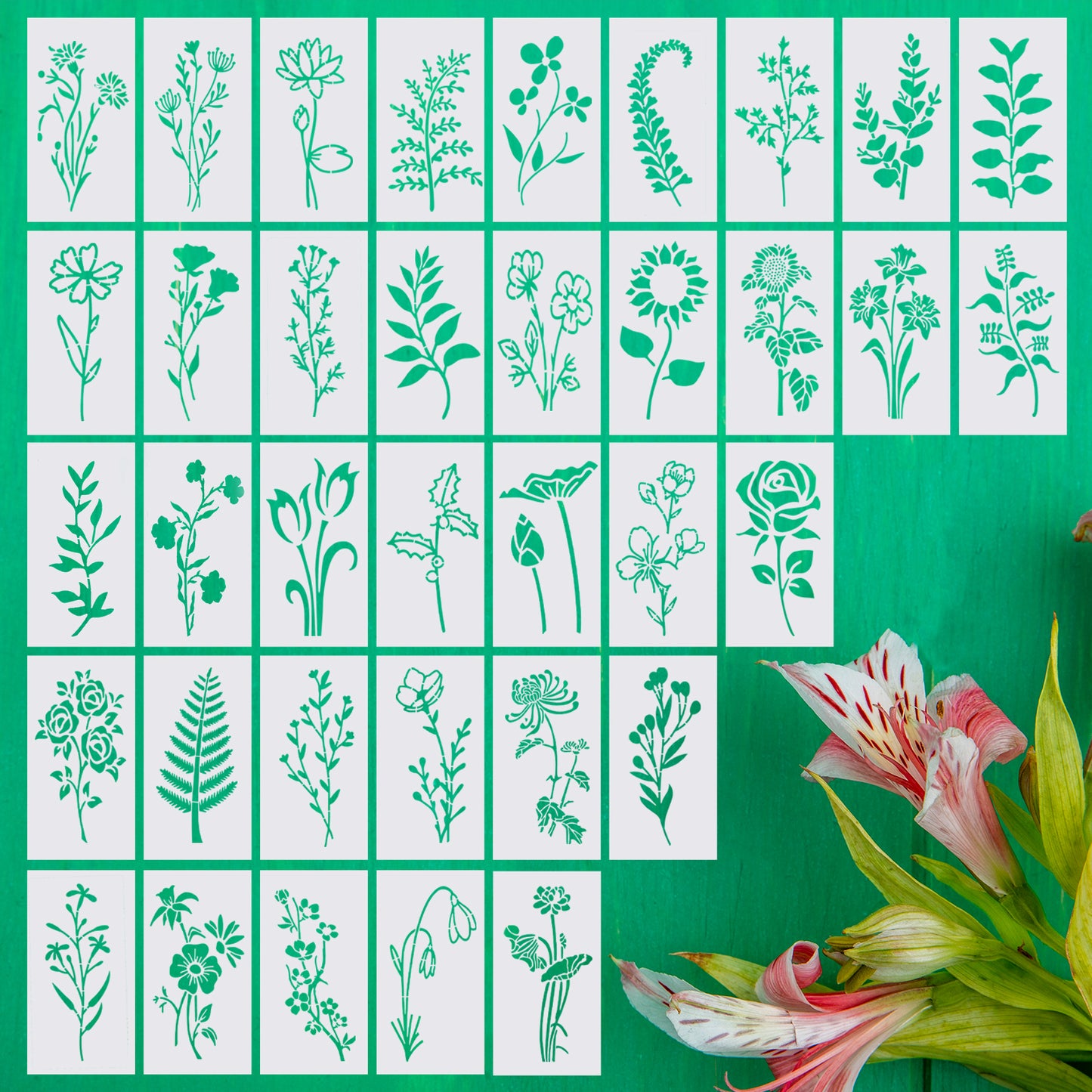 JJUNW 36 Pcs Flower Painting Stencils Reusable Flower Stencils Painting Crafts Templates for Wall Home Decor Card Rock Canvas Drawing Holiday Ornament