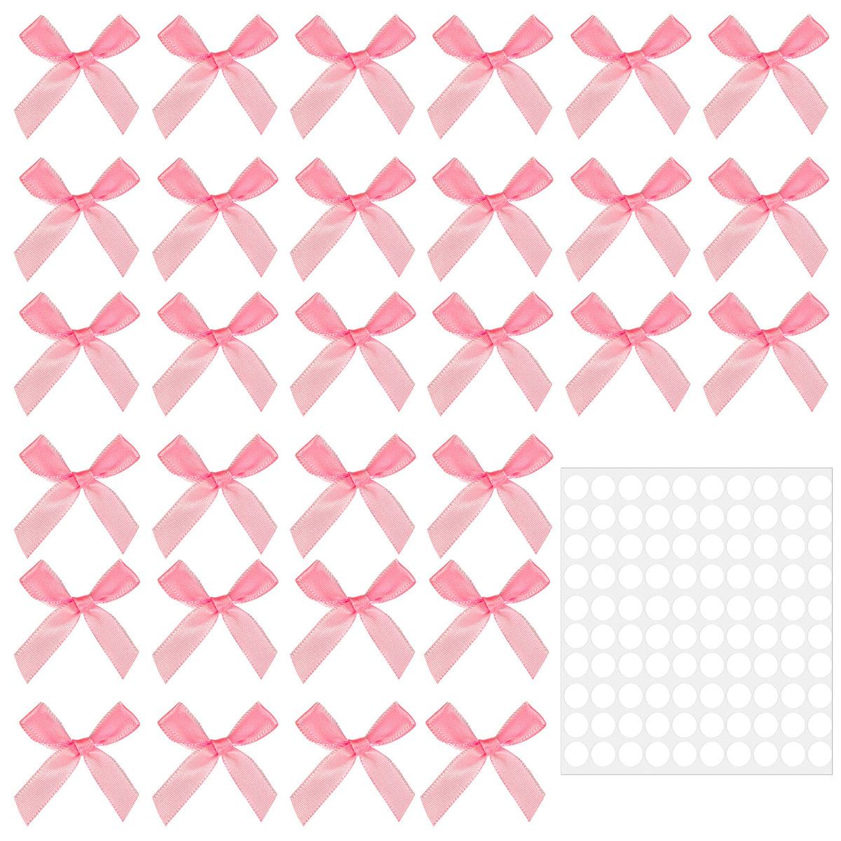 YUMXU 200 Pcs Pink Bows, Mini Satin Ribbon Bows with Dot Stickers for Craft