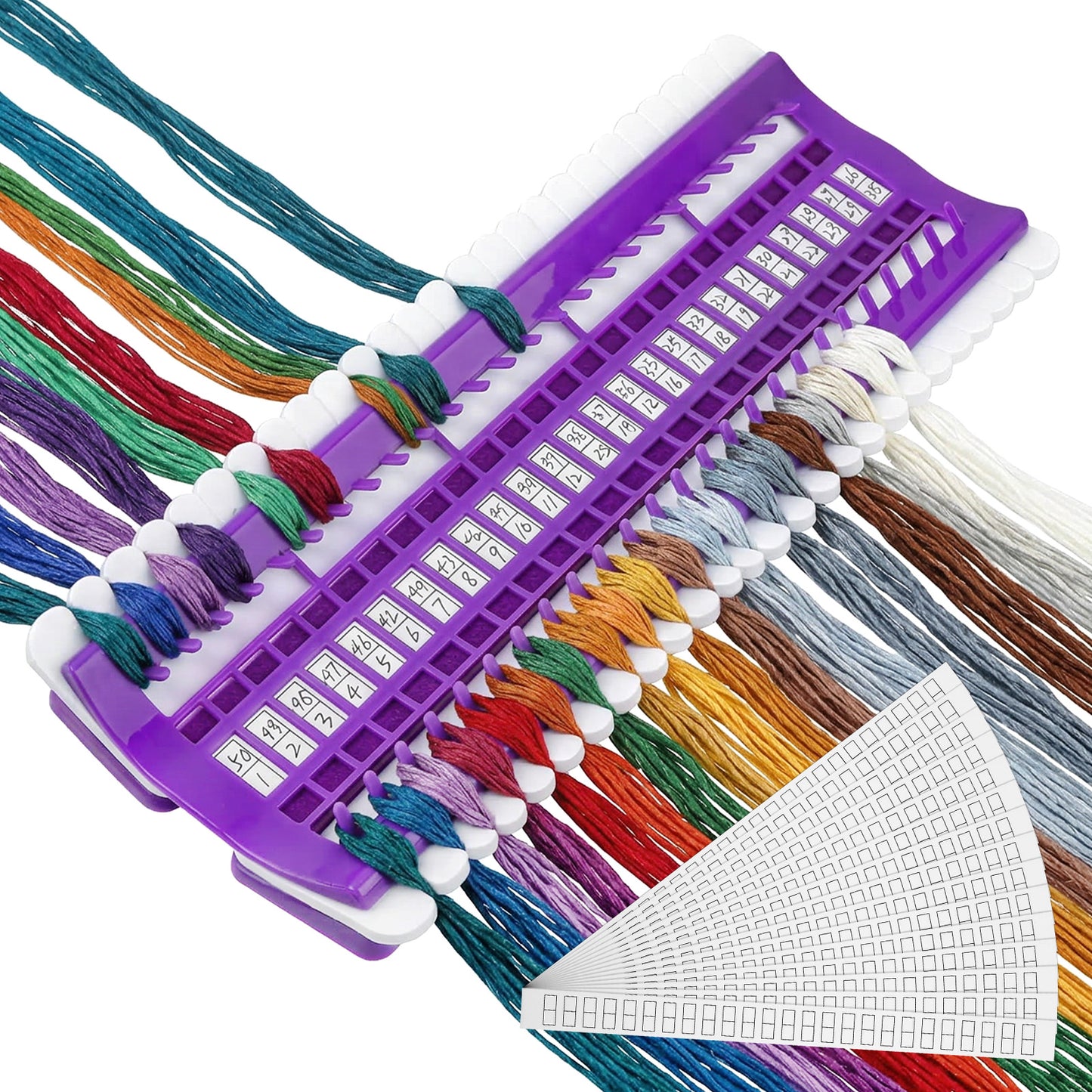 Cobee Embroidery Thread Organizer, 50 Slots Sewing Thread Holder Portable Plastic Organizer Floss Storage Rack with 15 Replaceable Paper Cards for Cross Stitch Needlework