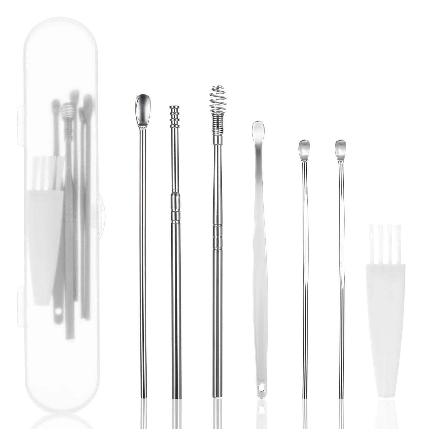 Yuanchu Ear Wax Removal Kit, 7 Pcs Spring Earwax Cleaner Tool Set Stainless Steel Ear Wax Pickers with Portable Case and Cleaning Brush for Adult