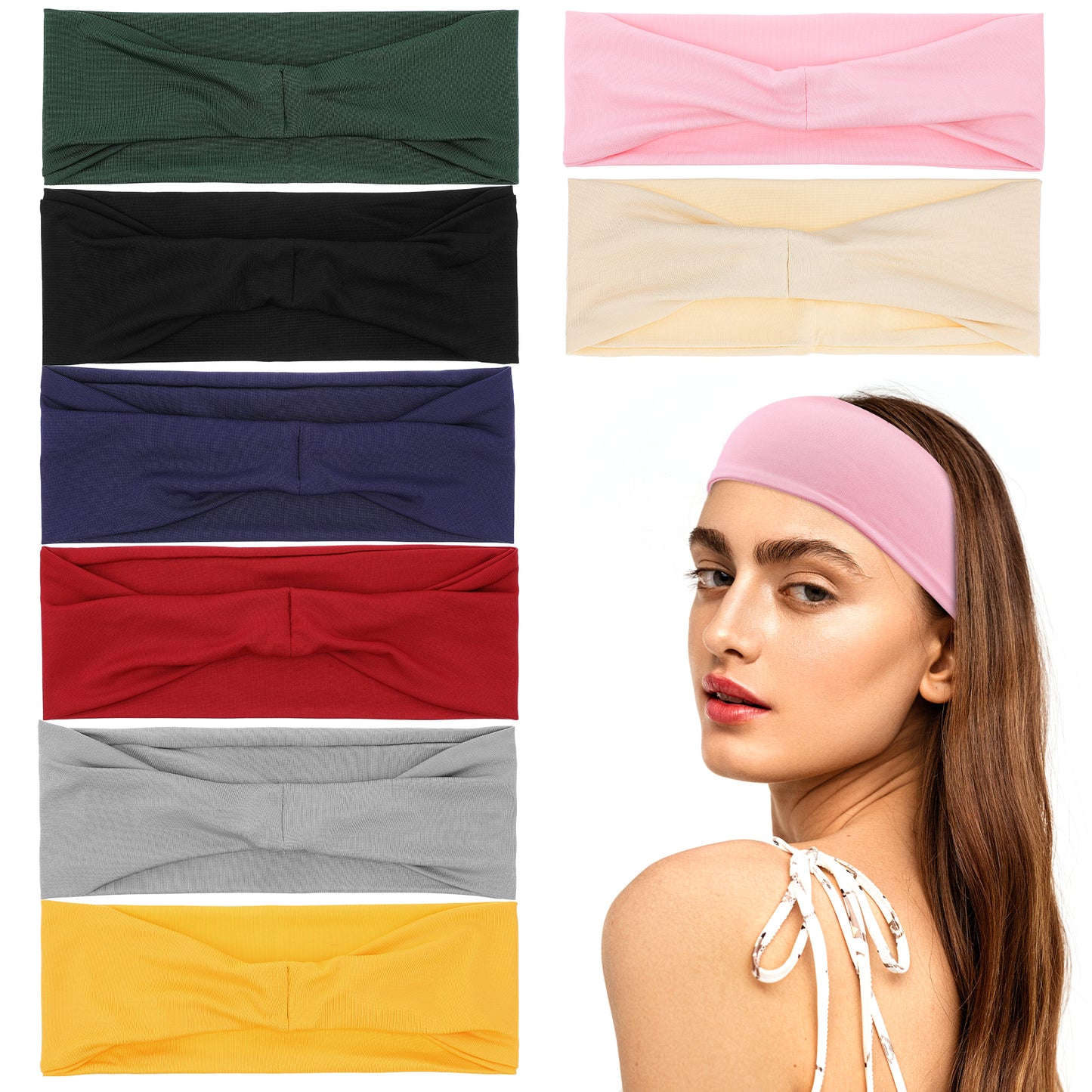 Yuanchu 8Pcs Women's Yoga Headbands, Elastic Sports Head Bands Sports Sweatbands Yoga Hairbands Colorful Sweat Headband for Athletic Yoga Running Gym
