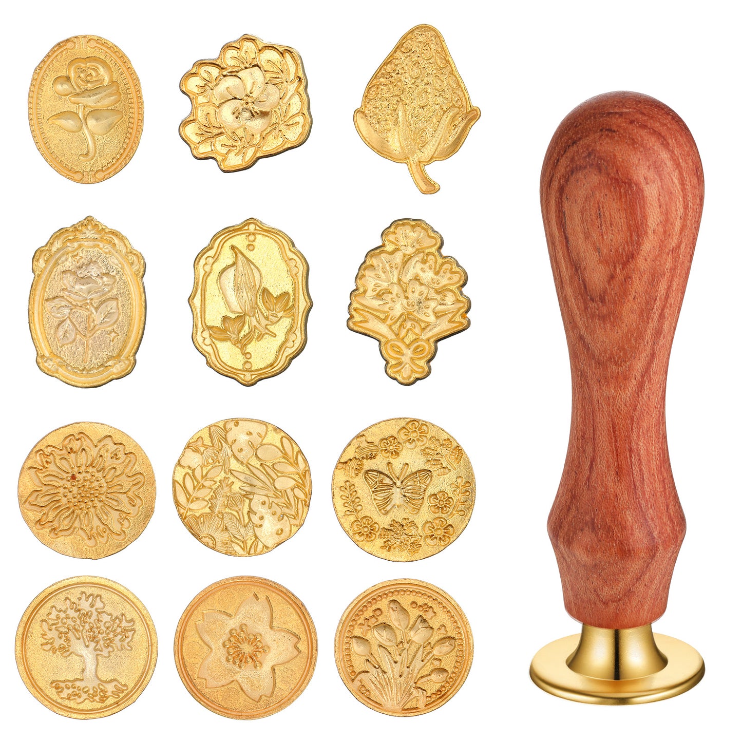 JJUNW 12 Pcs Wax Seal Stamp Set, 12pcs Sealing Wax Stamp Heads with Wooden Handle, Seal Mold for Wedding Invitations, Envelopes, Gift Wrapping, Letters and Crafts