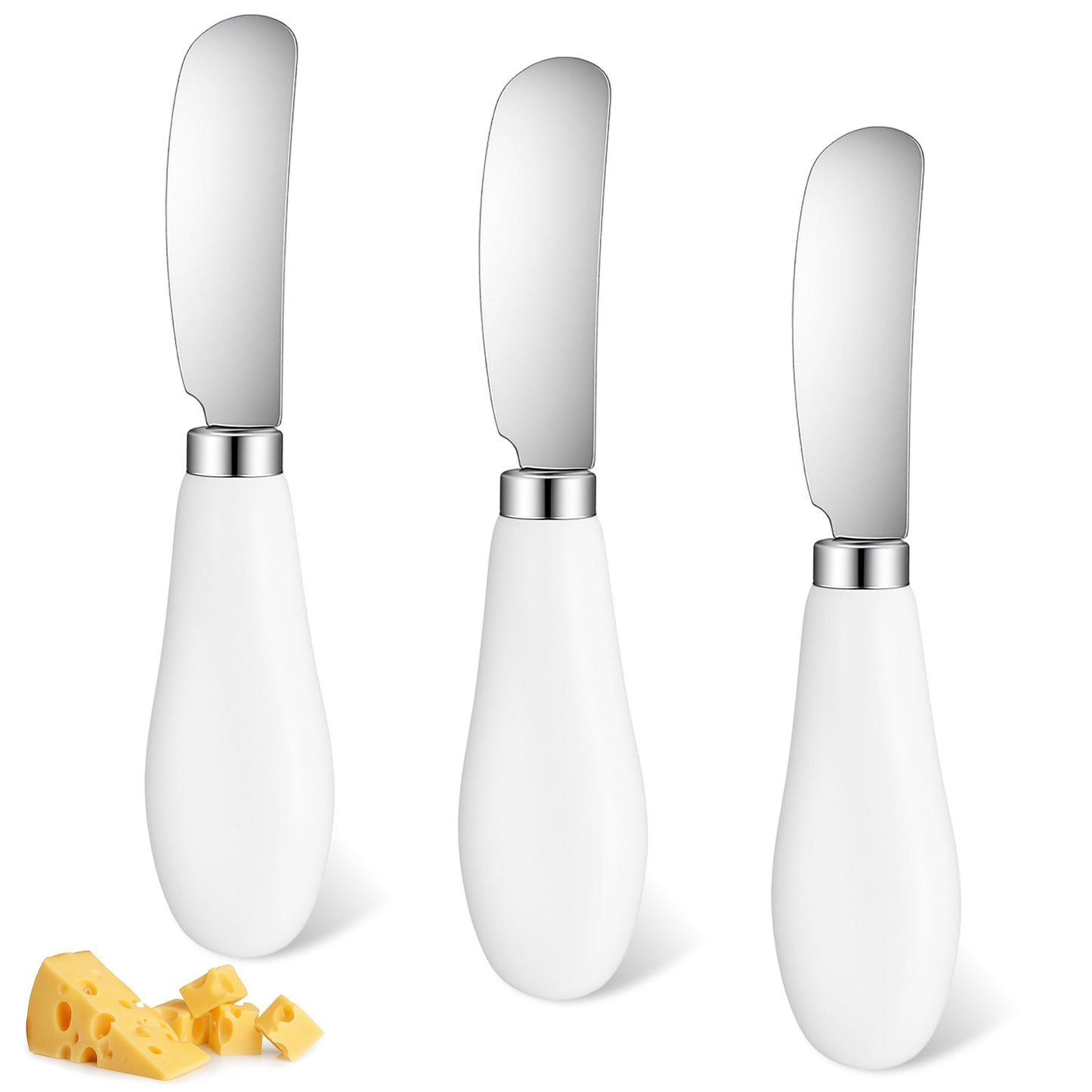 TIESOME 2 Pack Stainless Steel Butter Spreader Knife, Cheese Ball Knife with White Porcelain Handle for Appetizers & Dips (2 Pcs)
