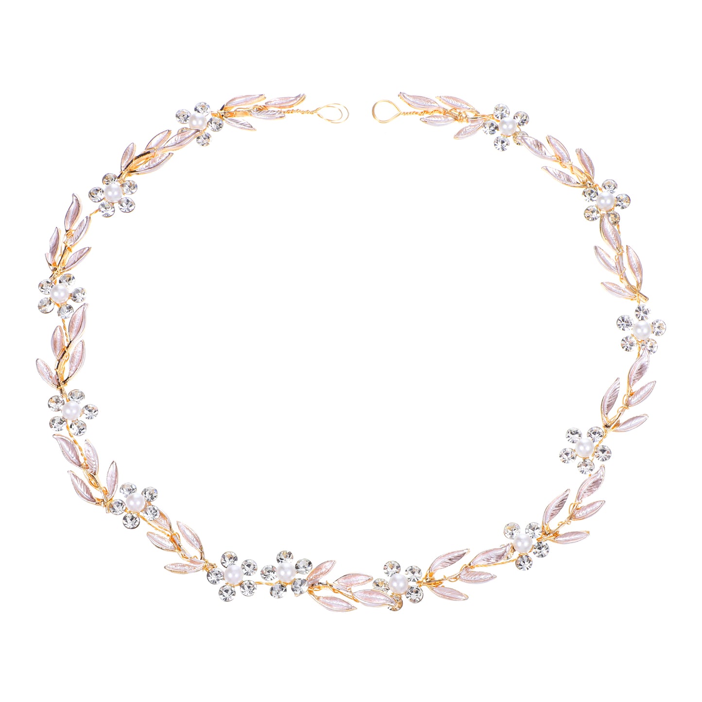 Yuanchu Rhinestones Bridal Headband, Bride Leaf Pearl Crystal Headband Gold Hair Vine Headband with Flowers Hair Vine Braid Headpiece Wedding Bridal Headpiece Jewelry