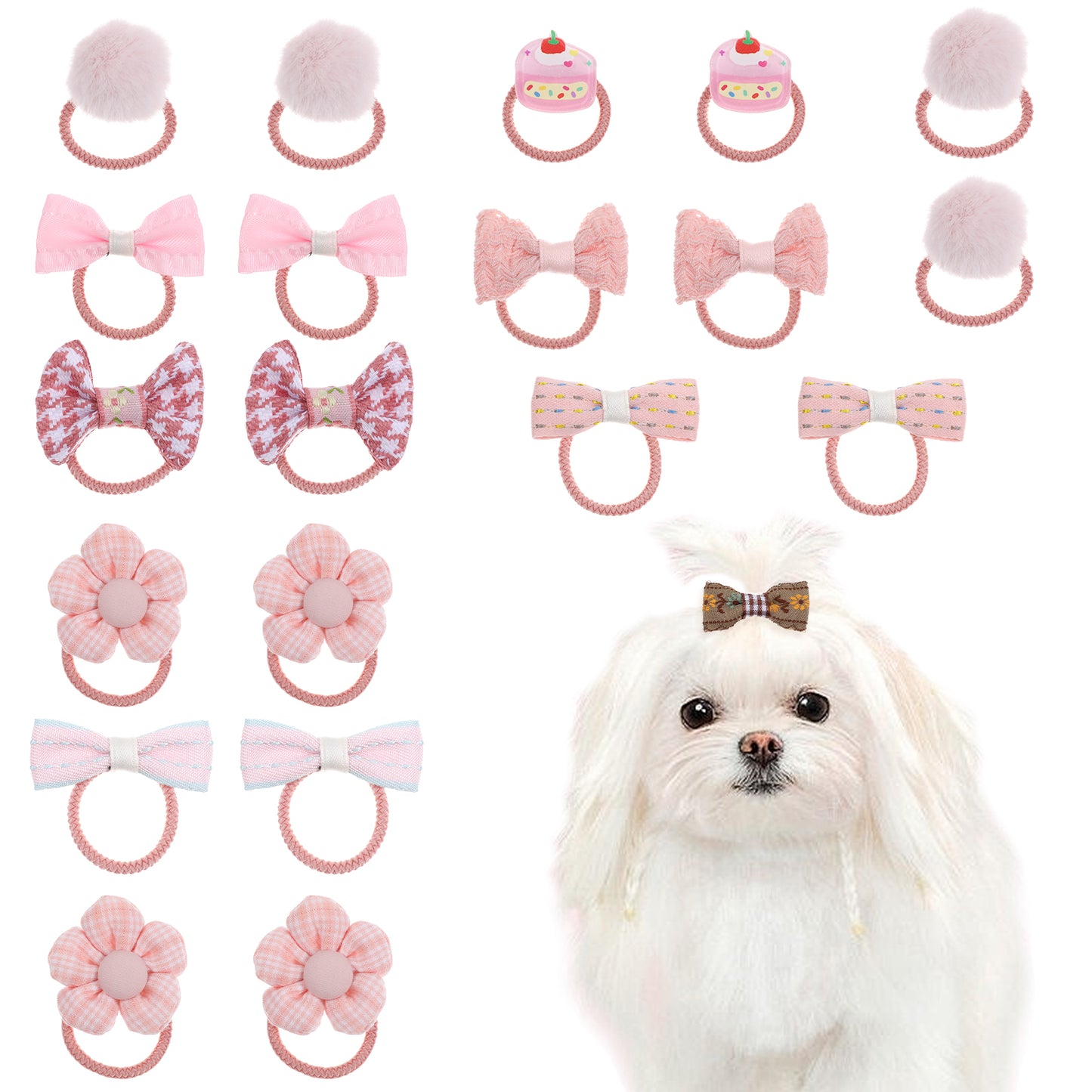 Giantree 20 Pcs Dog Hair Bows for Small Dogs, Cute Dog Bows with Rubber Bands, Cute Grooming Flower Ball Bowknot Top Knot Dog Hair Accessories Hair Ties for Yorkie Maltese Pet (Pink)