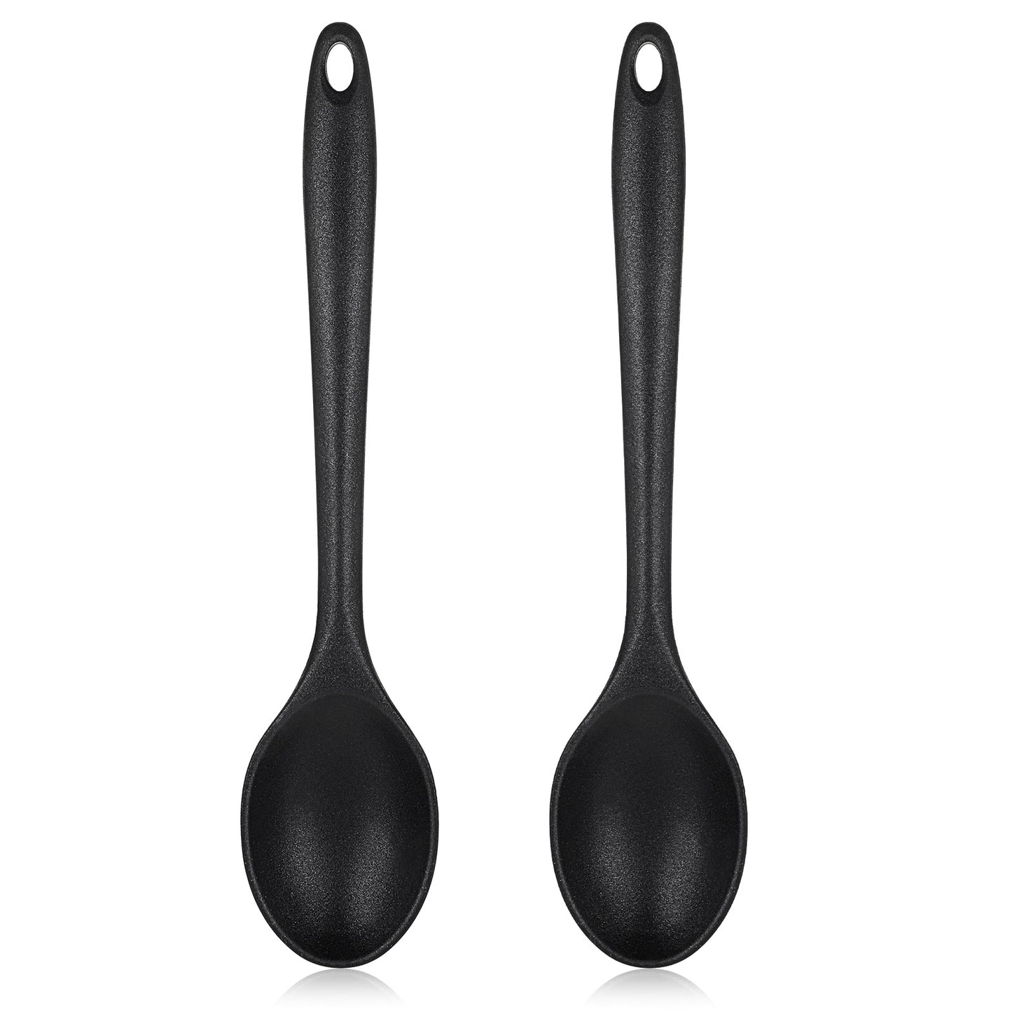 SULIKJHUI 2 Pcs Silicone Spoon Set, Heat-Resistant Silicone Cooking Spoon for Stirring, Scooping & Mixing, 28 x 6 cm (Black)