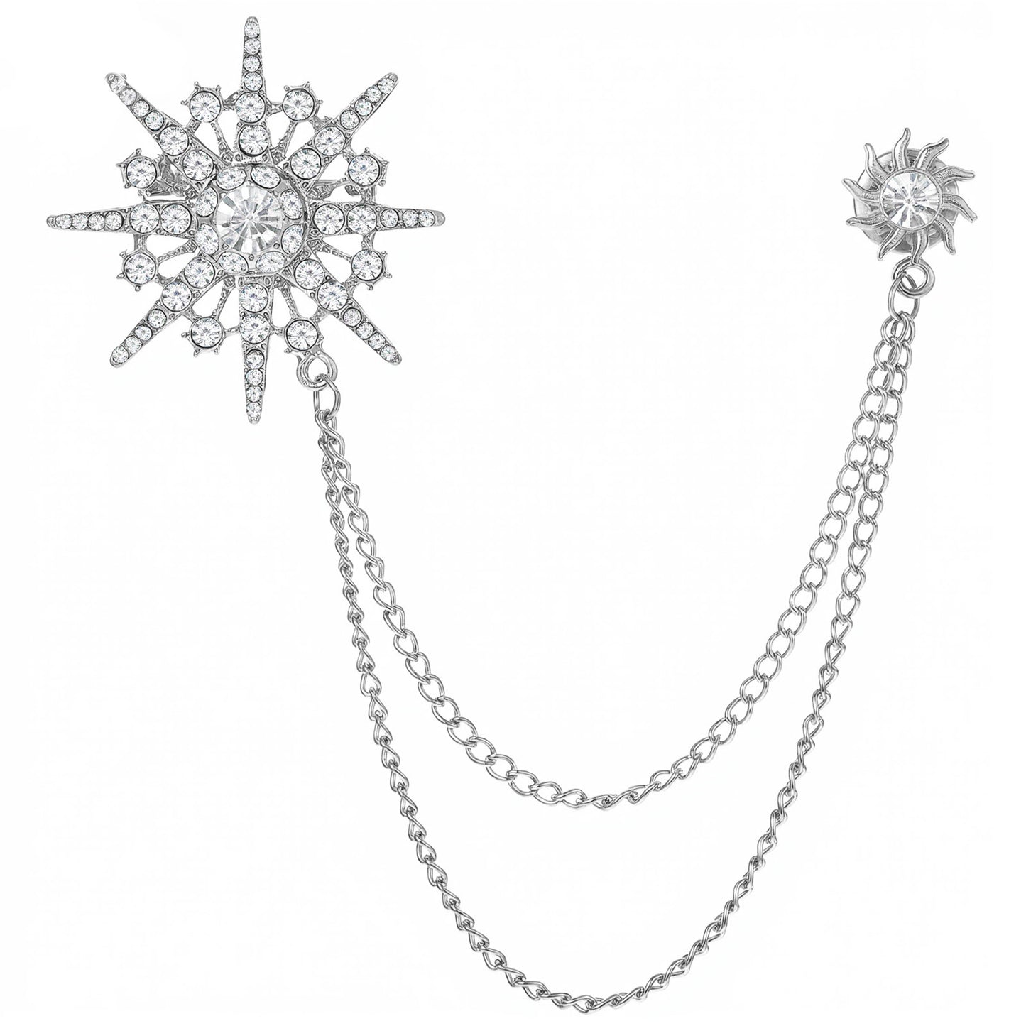 MBAIYO Silver Gold Rhinestone Star Brooch for Women Men, Fashion Crystal Snowflake Sun Lapel Pins Dress Suit Accessories Jewelry Winter Holiday Party Gift(Silver)