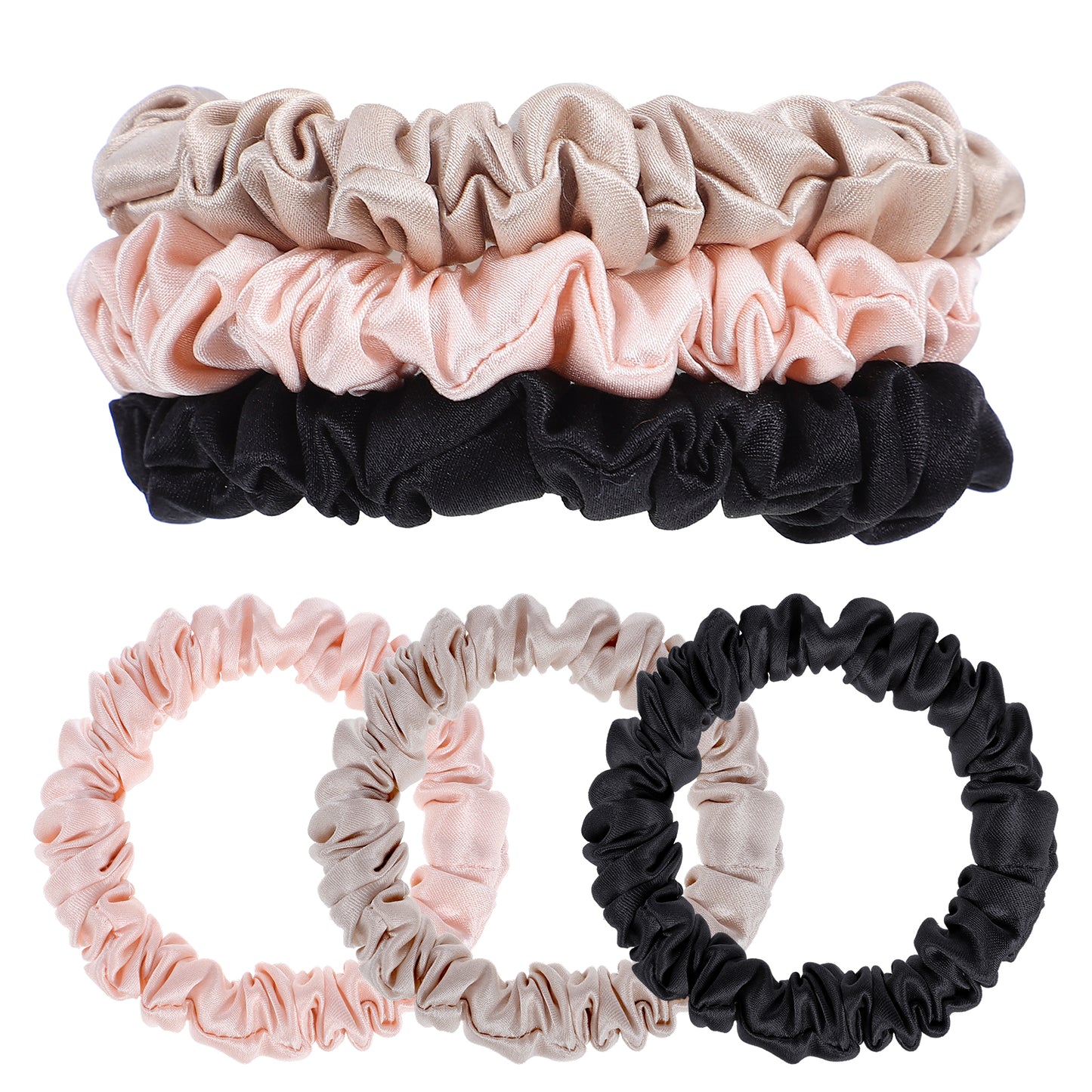 DOPENSPI 3PCS Mulberry Silk Scrunchies, 100% Pure 19 Momme Mulberry Silk Hair Ties No Damage Skinny Scrunchies Elastic Ponytail Holders Soft Sleeping Hair Accessories for Women Girls