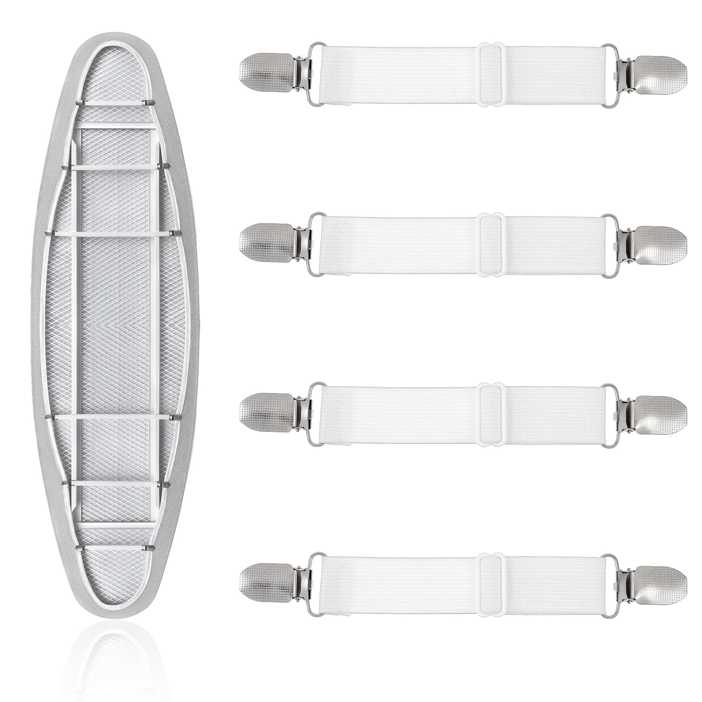 Giantree 4Pcs Ironing Board Cover Fasteners, Adjustable Bed Sheet Straps, Bed Sheet Clips Fitted Sheet Clips, Keep Ironing Pad From Sliding End Binding Tightener Grippers Straps Suspender